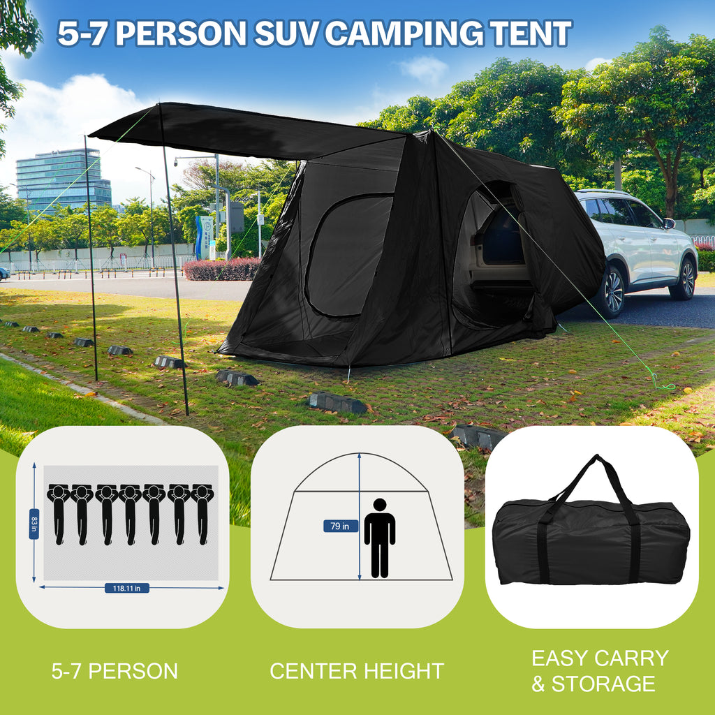 7-Person SUV Camping Tent Oxford Fabric Car Camping Tent with Sun Shelter, 9.8 ft. x 6.5 ft. x 6.5 ft.