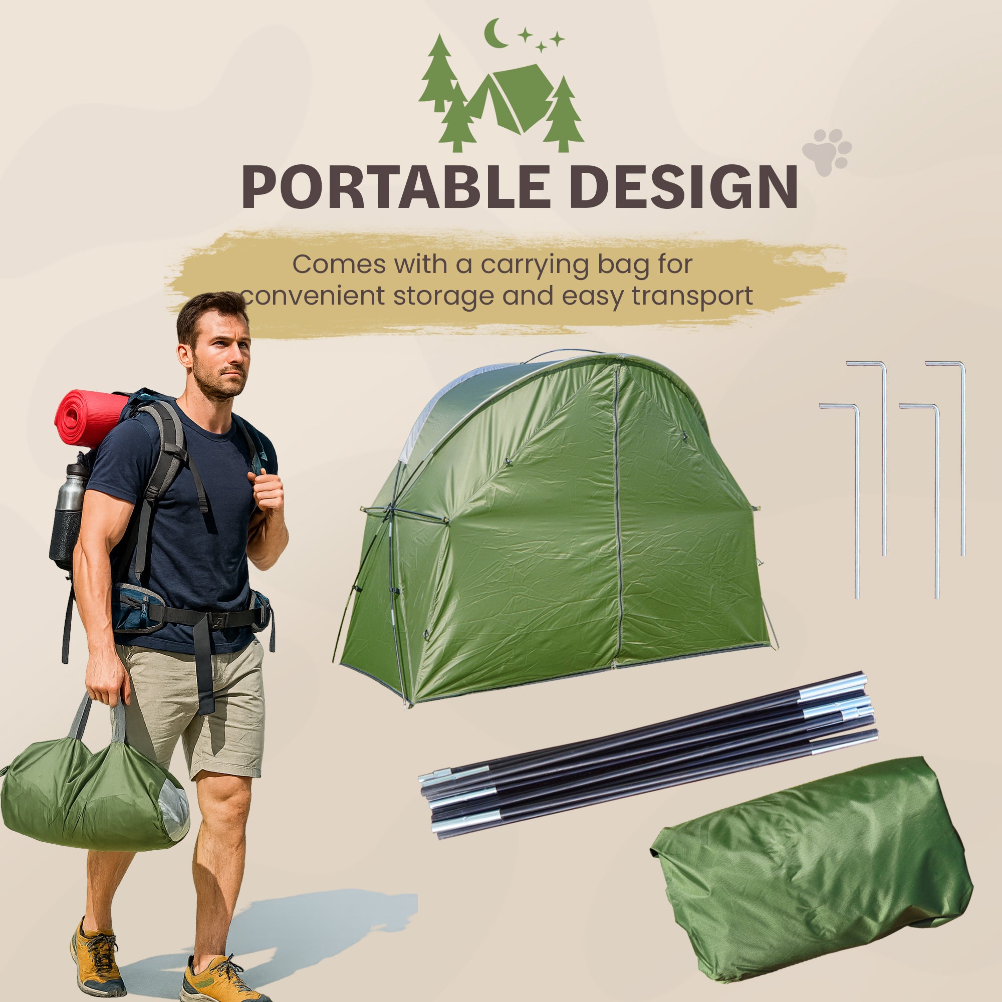 1-Person Outdoor Cot Tent with Zippered Door and Ventilation Window for Camping and Backyard in Green, Without Bed