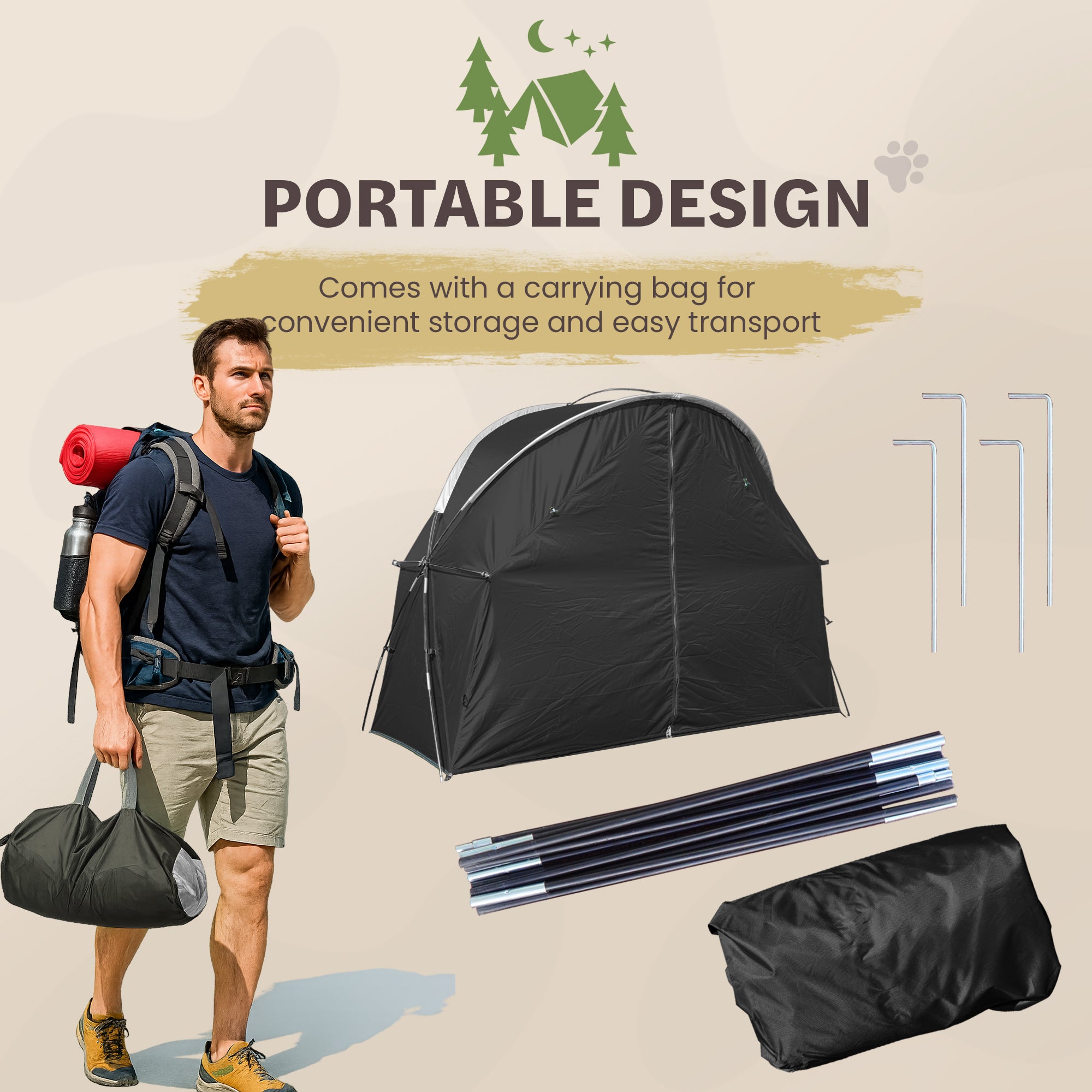 1-Person Outdoor Cot Tent with Zippered Door and Ventilation Window for Camping and Backyard in Black, Without Bed