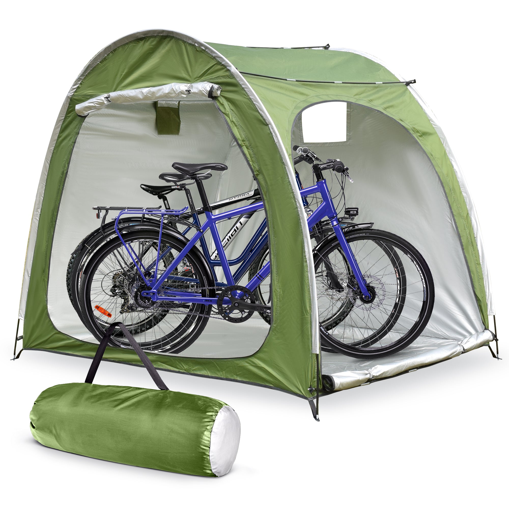 Portable Outdoor Cycling Bike Storage Shed Tent Green Double Door Thick Silver Oxford Fabric Anti UV