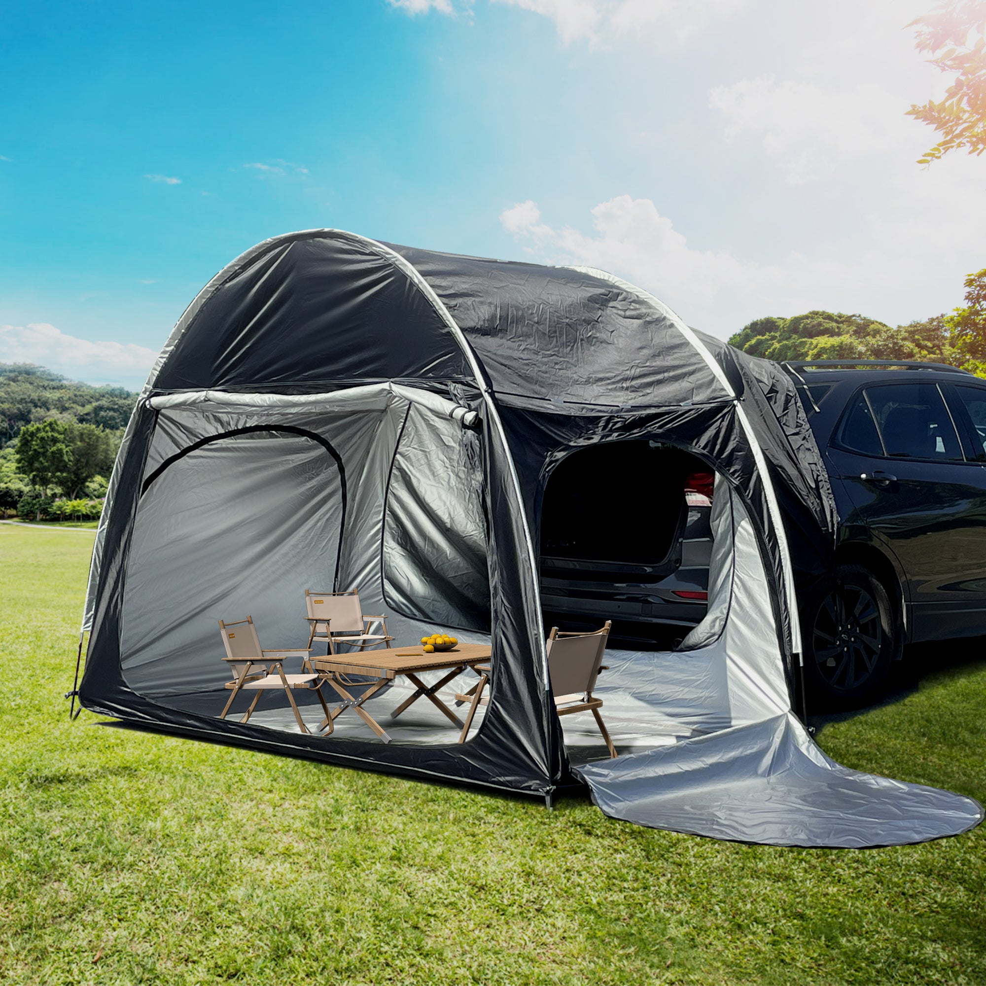 2-3 Person SUV Universal Vehicle Tent for Barbecue Camping Extension Tent with Three doors Tent Car Awning Sun Shelter