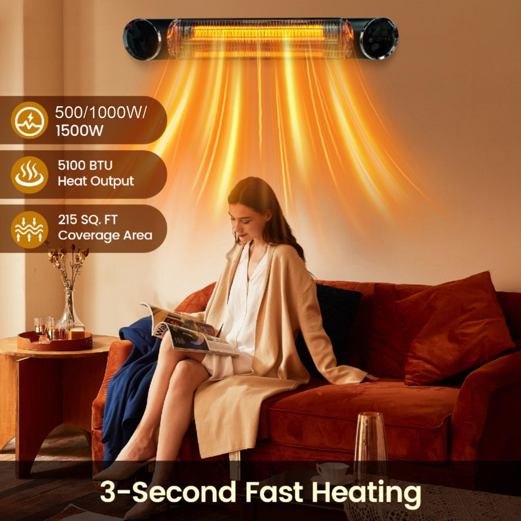 Wall/Ceiling Mounted Infrared Patio Heater with Touch/Remote Control for Outdoor Indoor Use