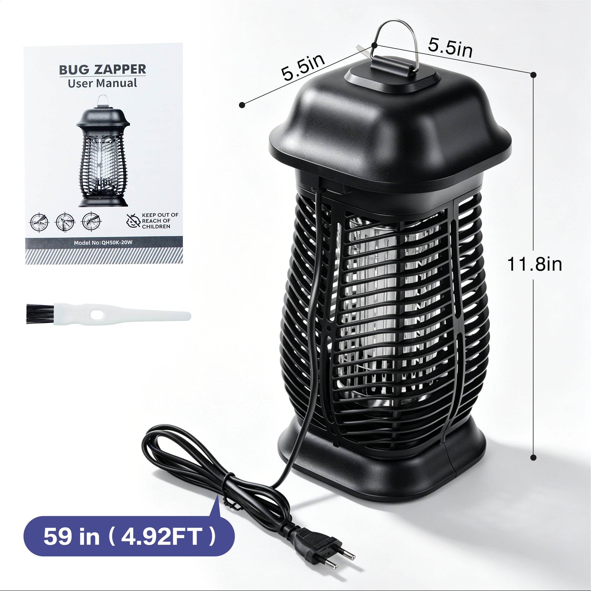 20-Watt Hangable & Handheld Bug Zapper Mosquito Insect Killer with 2500-Volt High Powered Grid