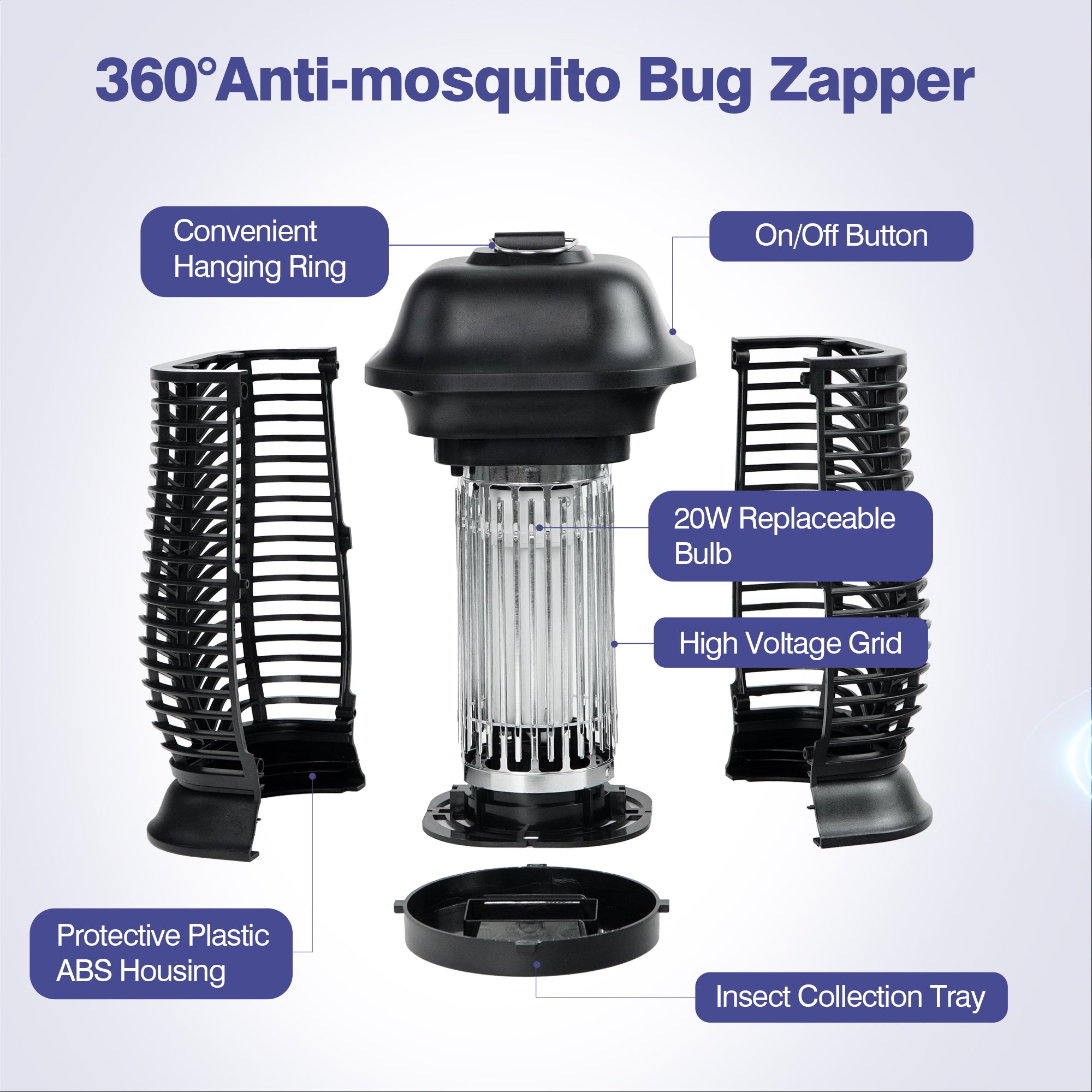 20-Watt Hangable & Handheld Bug Zapper Mosquito Insect Killer with 2500-Volt High Powered Grid