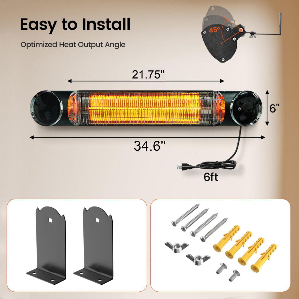 Wall/Ceiling Mounted Infrared Patio Heater with Touch/Remote Control for Outdoor Indoor Use
