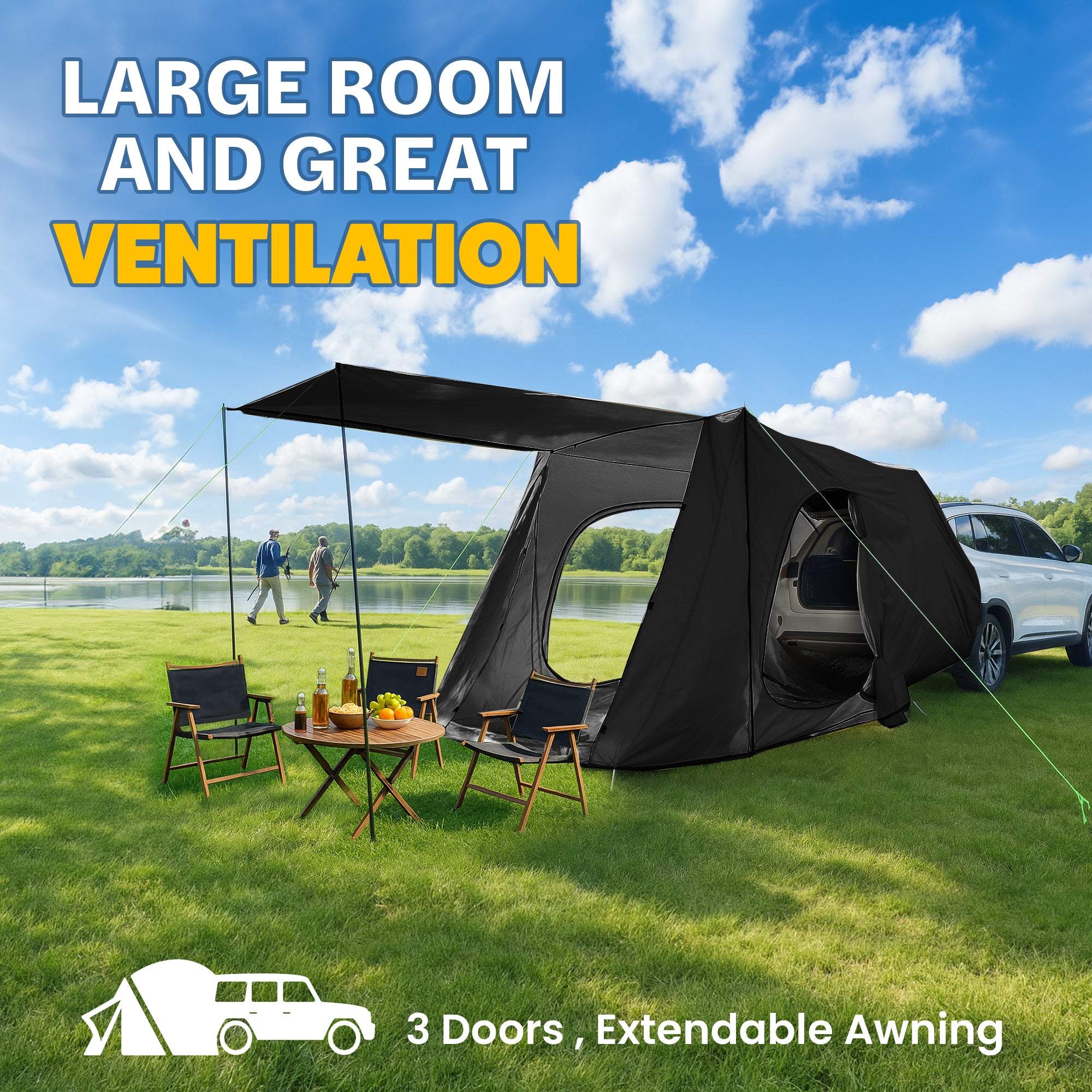7-Person SUV Camping Tent Oxford Fabric Car Camping Tent with Sun Shelter, 9.8 ft. x 6.5 ft. x 6.5 ft.