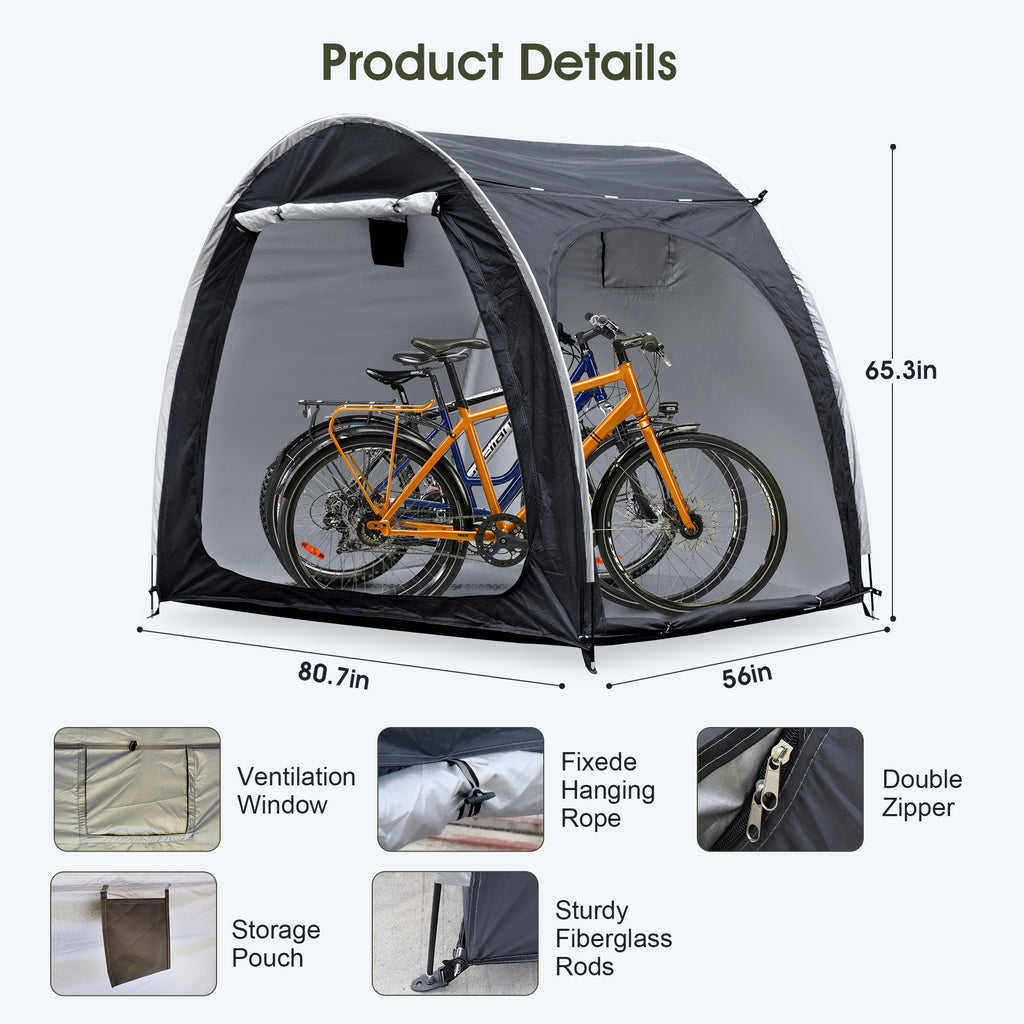 Portable Outdoor Cycling Bike Storage Shed Tent Gray Double Door Thick Silver Oxford Fabric Anti UV