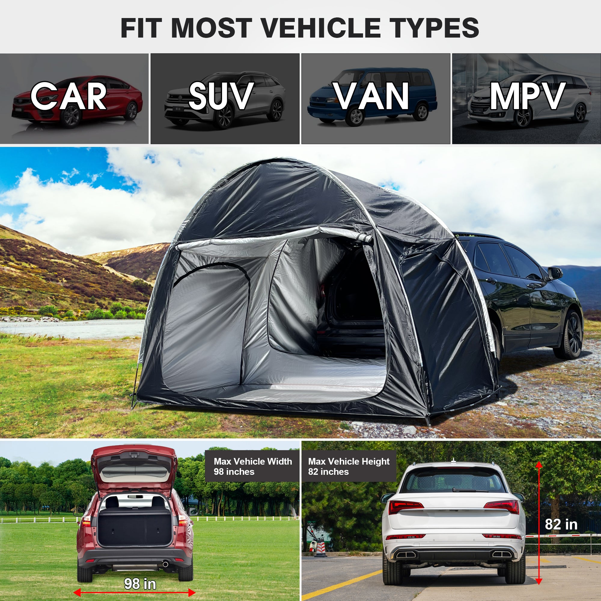 2-3 Person SUV Universal Vehicle Tent for Barbecue Camping Extension Tent with Three doors Tent Car Awning Sun Shelter