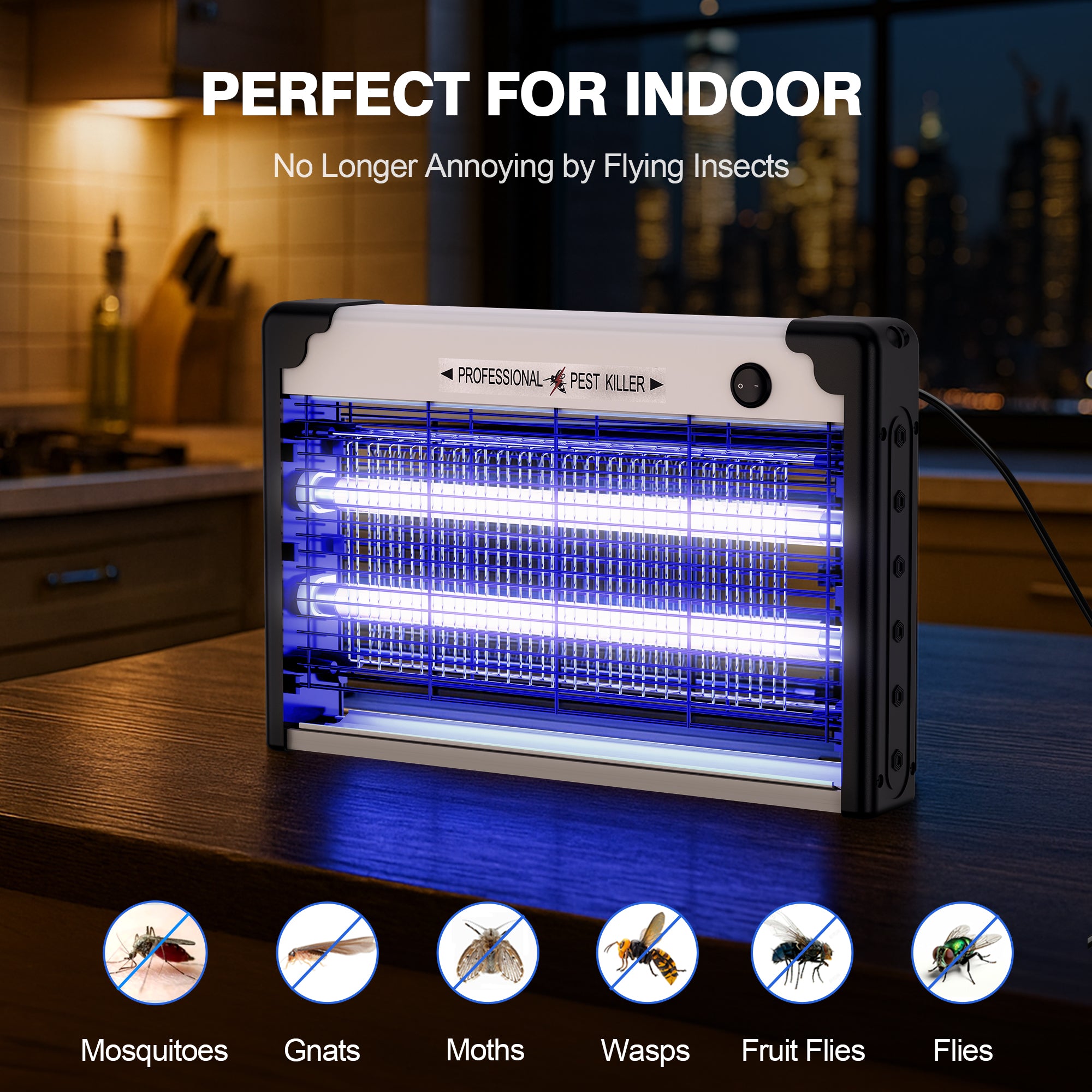 Indoor Bug Zapper Electric Mosquito Killer with Hanging Chain for Home