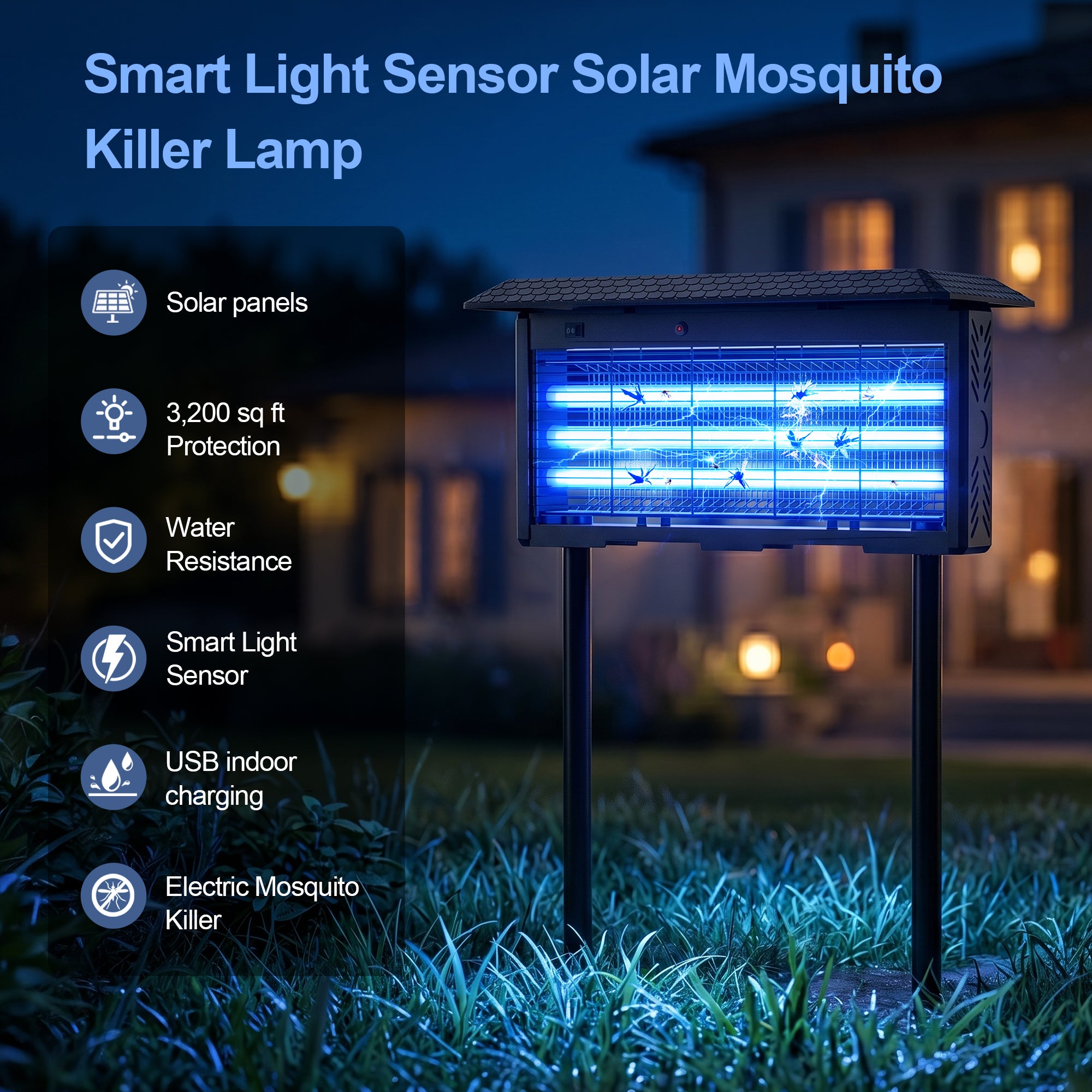 4500-Volt Electronic Indoor/Outdoor Solar Bug Zapper Insect Repellent