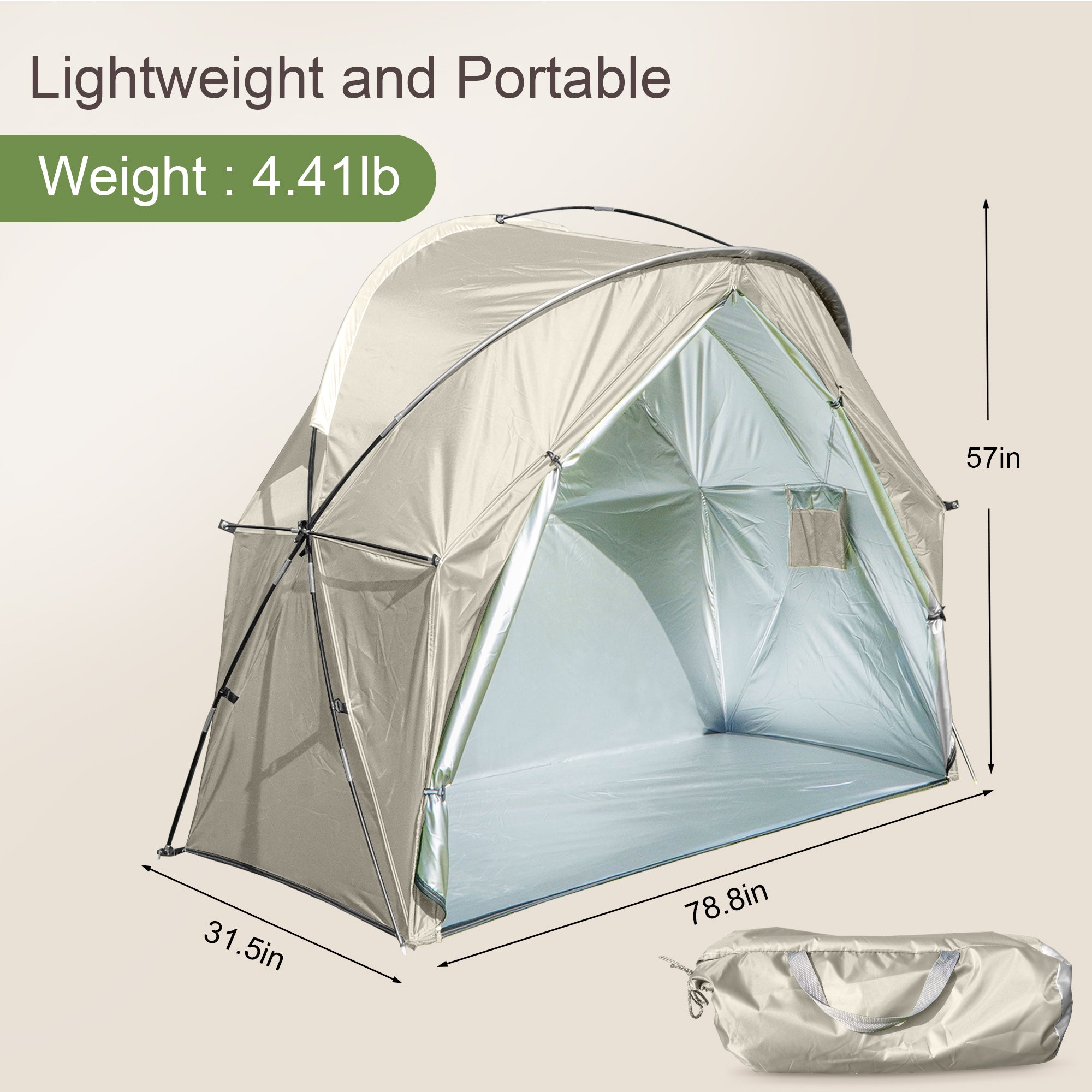 1-Person Outdoor Cot Tent with Zippered Door and Ventilation Window for Camping and Backyard in Khaki, Without Bed