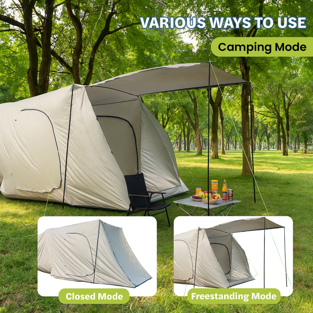 7-Person SUV Camping Tent Oxford Fabric Car Camping Tent with Sun Shelter in Khaki, 9.8 ft. x 6.5 ft. x 6.5 ft.