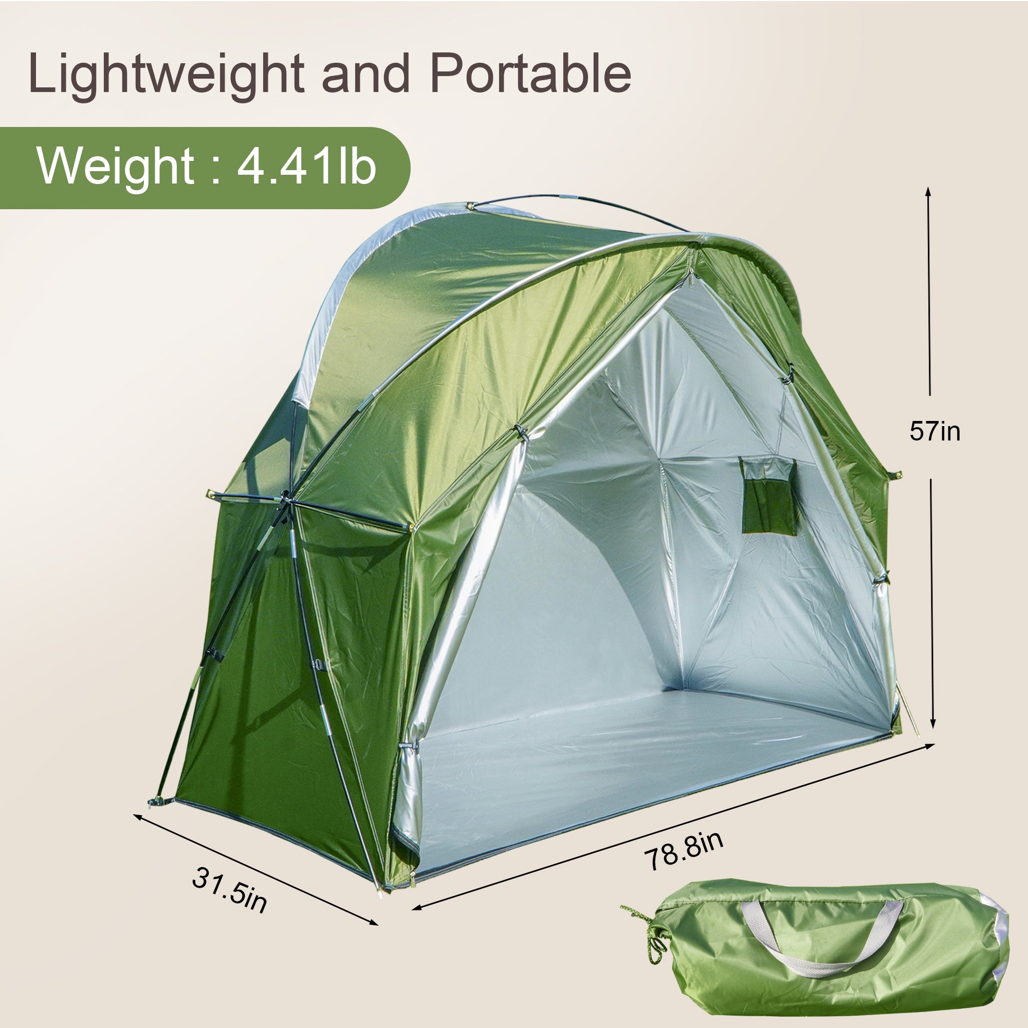 1-Person Outdoor Cot Tent with Zippered Door and Ventilation Window for Camping and Backyard in Green, Without Bed