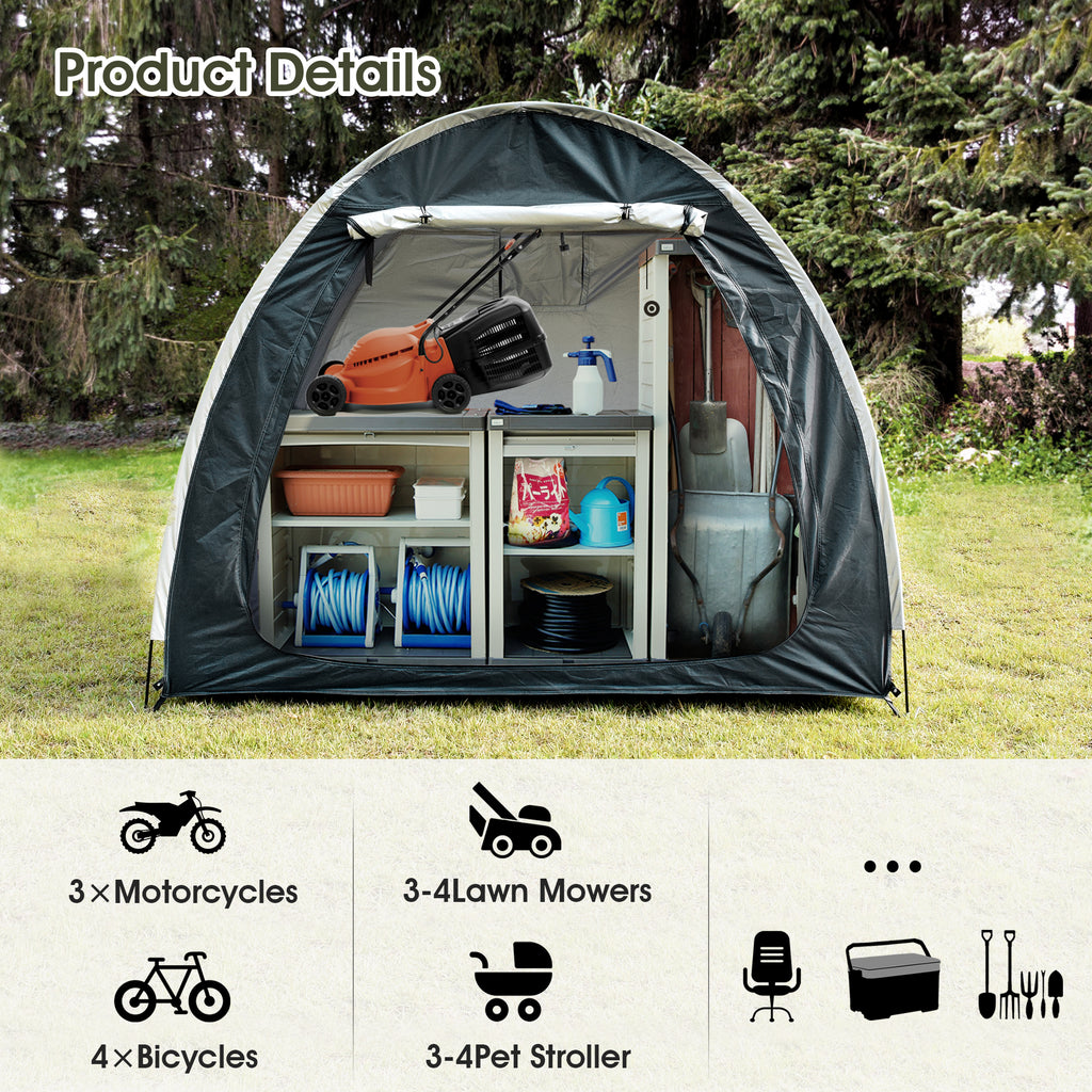 Portable Outdoor Cycling Bike Storage Shed Tent Gray Double Door Thick Silver Oxford Fabric Anti UV