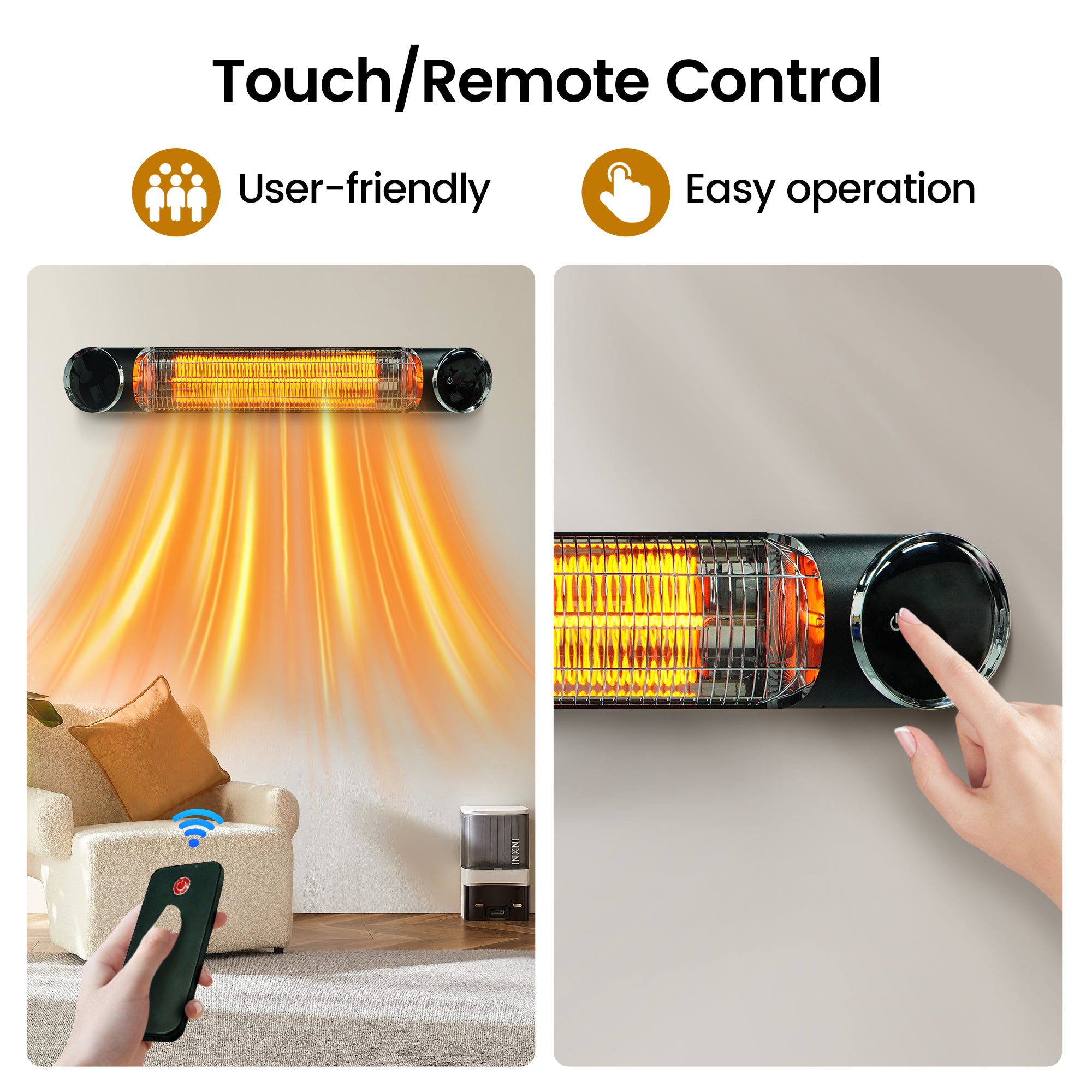 Wall/Ceiling Mounted Infrared Patio Heater with Touch/Remote Control for Outdoor Indoor Use