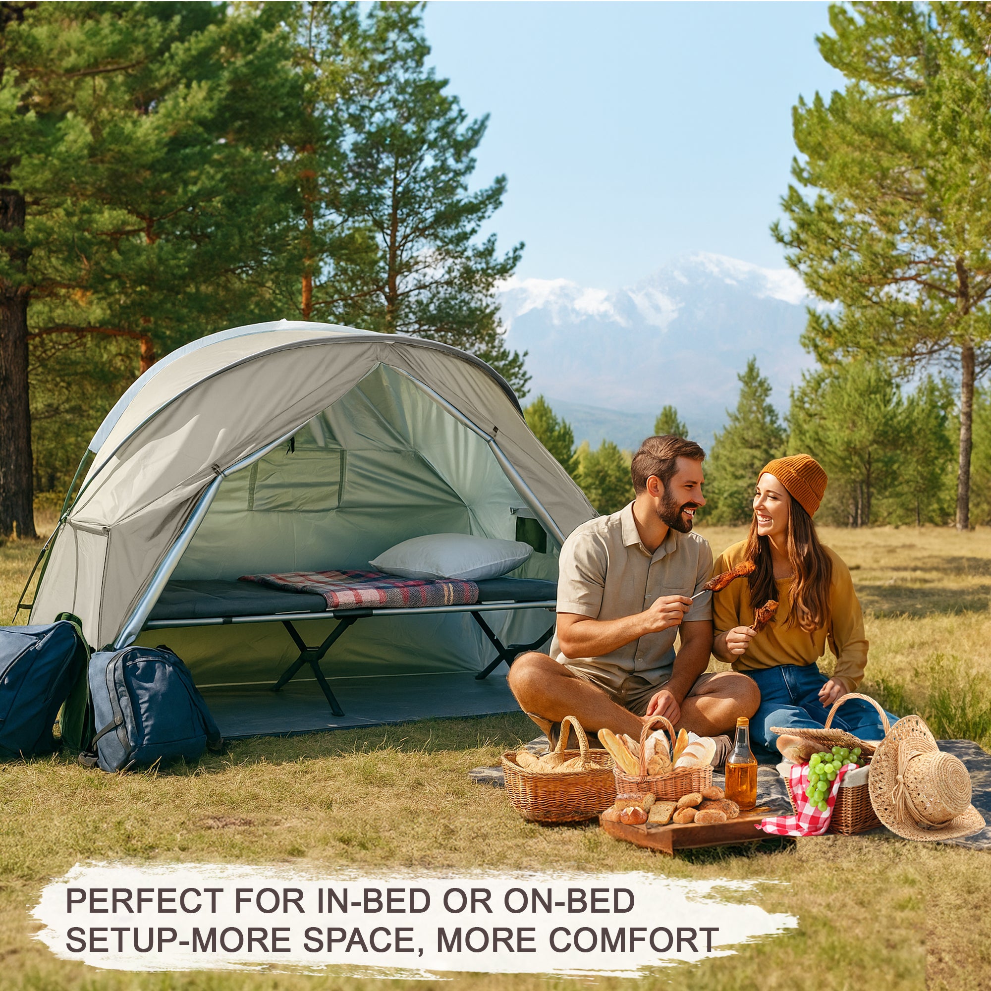 1-Person Outdoor Cot Tent with Zippered Door and Ventilation Window for Camping and Backyard in Khaki, Without Bed