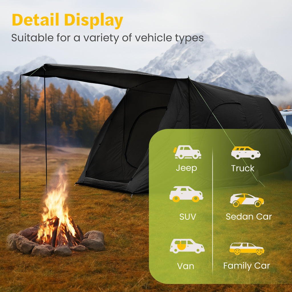 7-Person SUV Camping Tent Oxford Fabric Car Camping Tent with Sun Shelter, 9.8 ft. x 6.5 ft. x 6.5 ft.