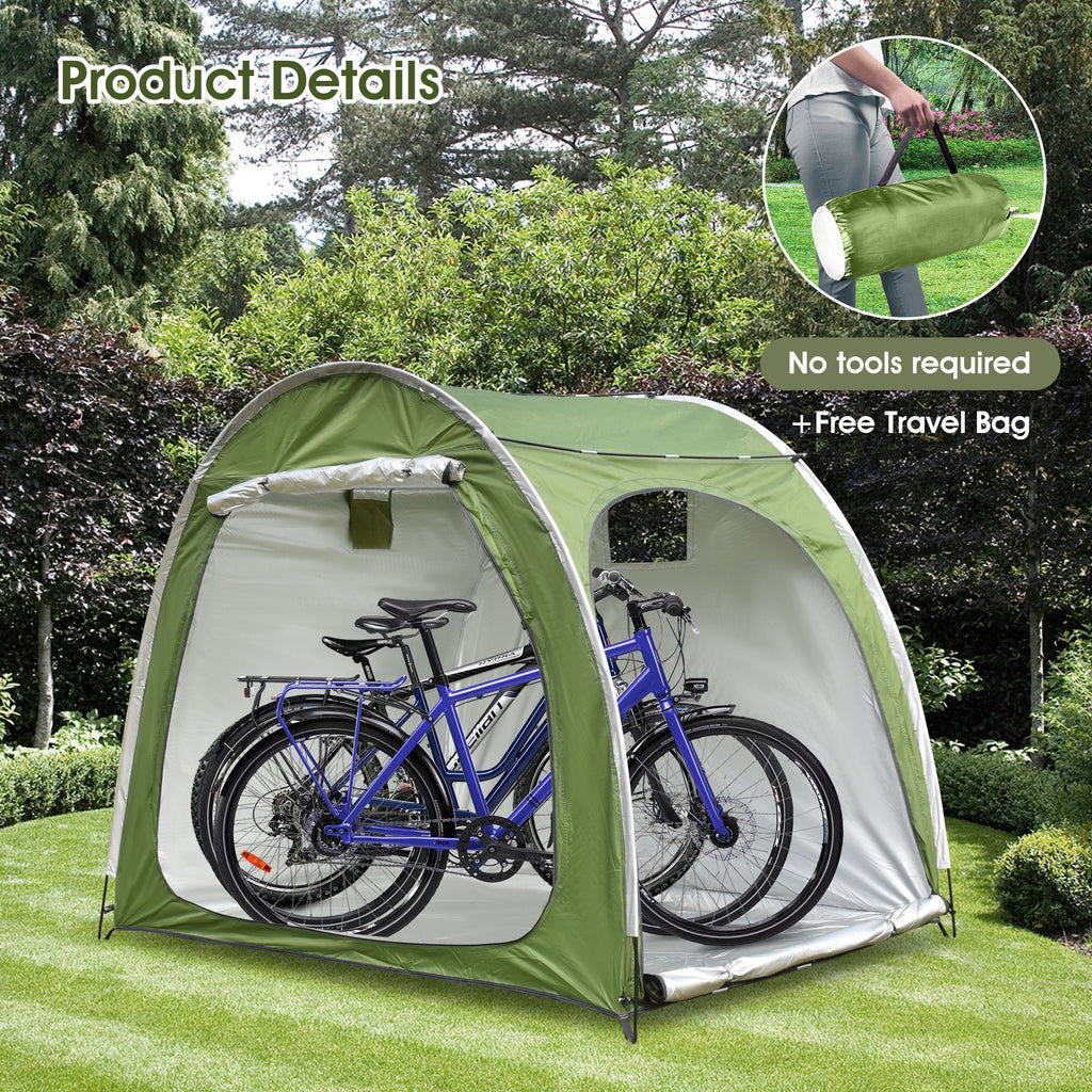 Portable Outdoor Cycling Bike Storage Shed Tent Green Double Door Thick Silver Oxford Fabric Anti UV