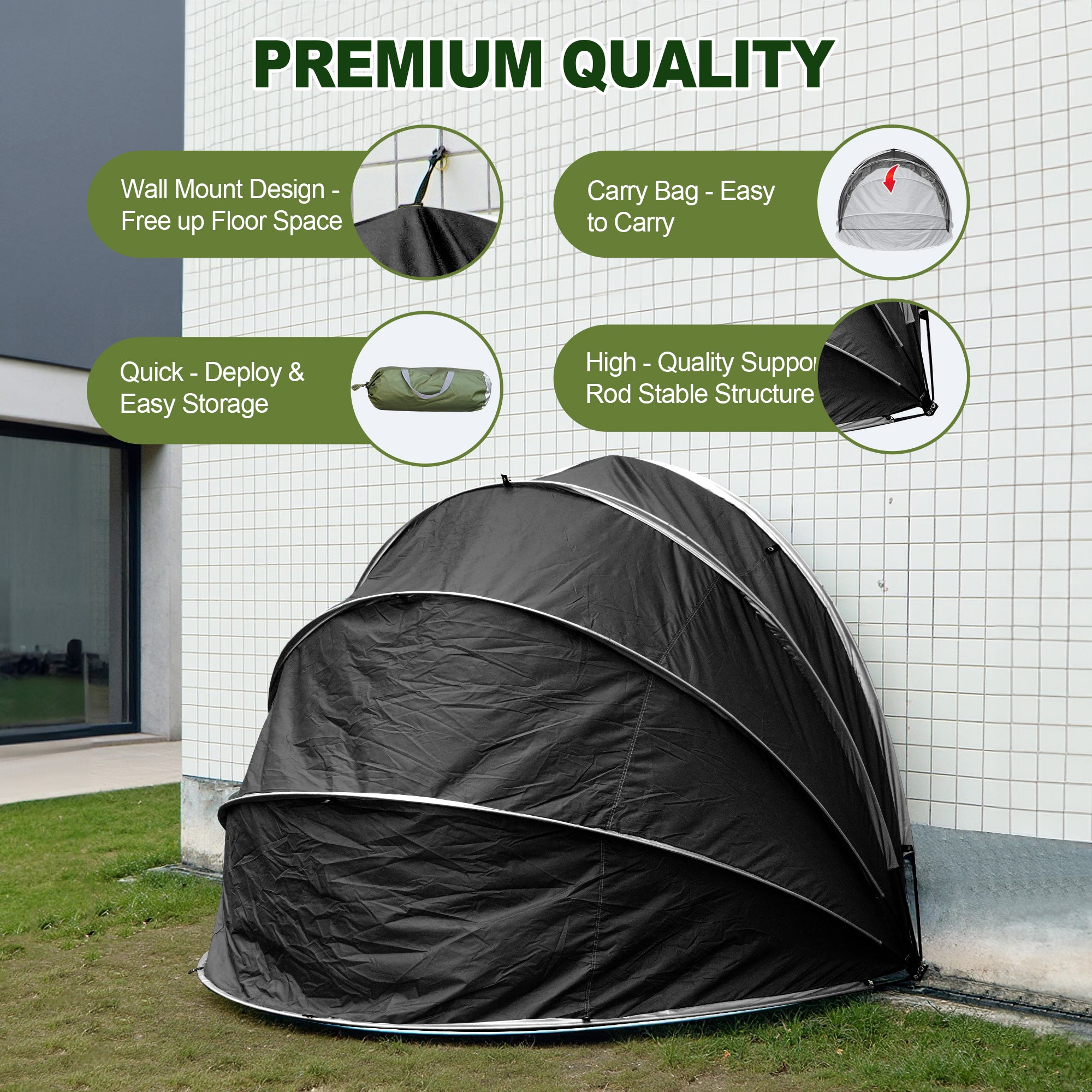 Outdoor Tent Storage, Bicycle Storage Tent & Garden Tools Shelter in Black, Lightweight & Portable