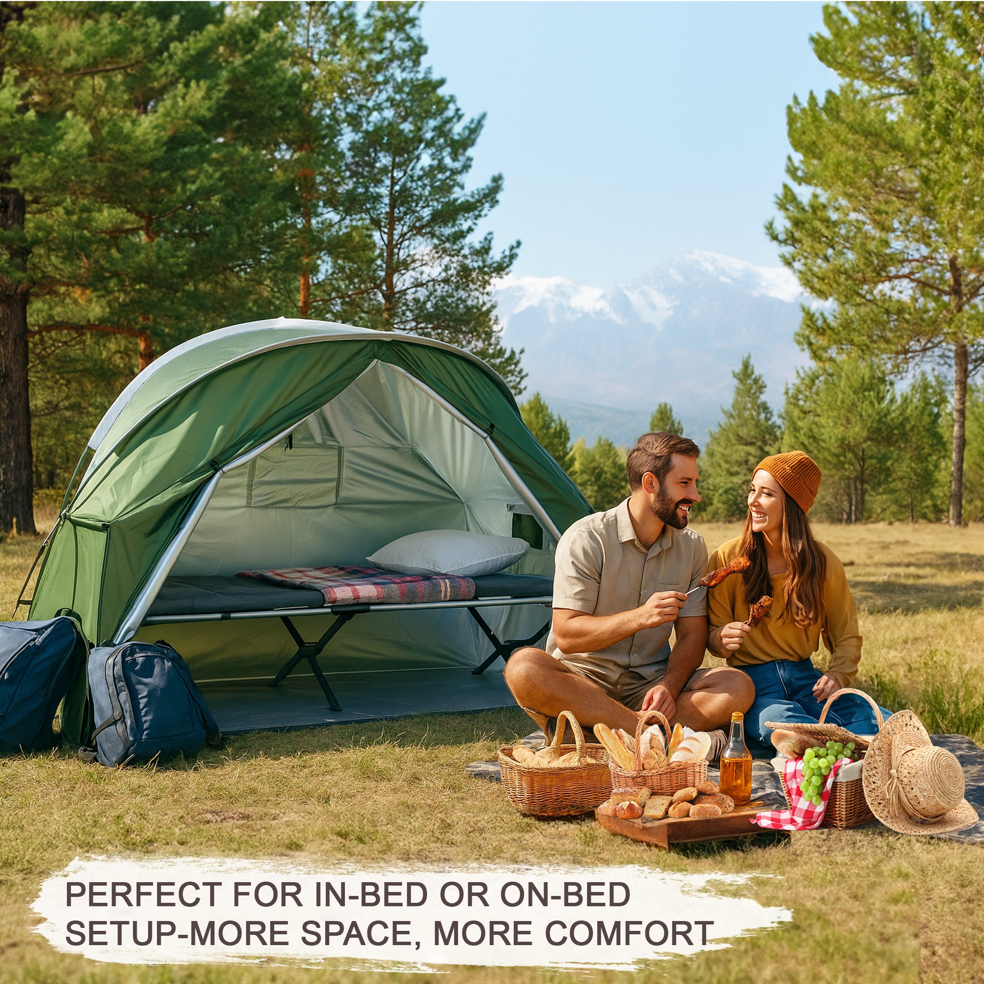 1-Person Outdoor Cot Tent with Zippered Door and Ventilation Window for Camping and Backyard in Green, Without Bed