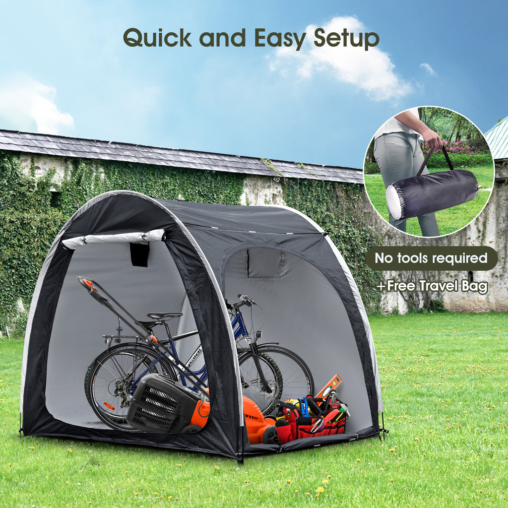 Portable Outdoor Cycling Bike Storage Shed Tent Gray Double Door Thick Silver Oxford Fabric Anti UV