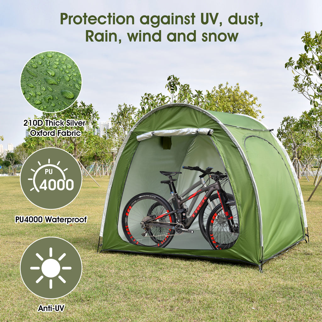 Portable Outdoor Cycling Bike Storage Shed Tent Green Double Door Thick Silver Oxford Fabric Anti UV