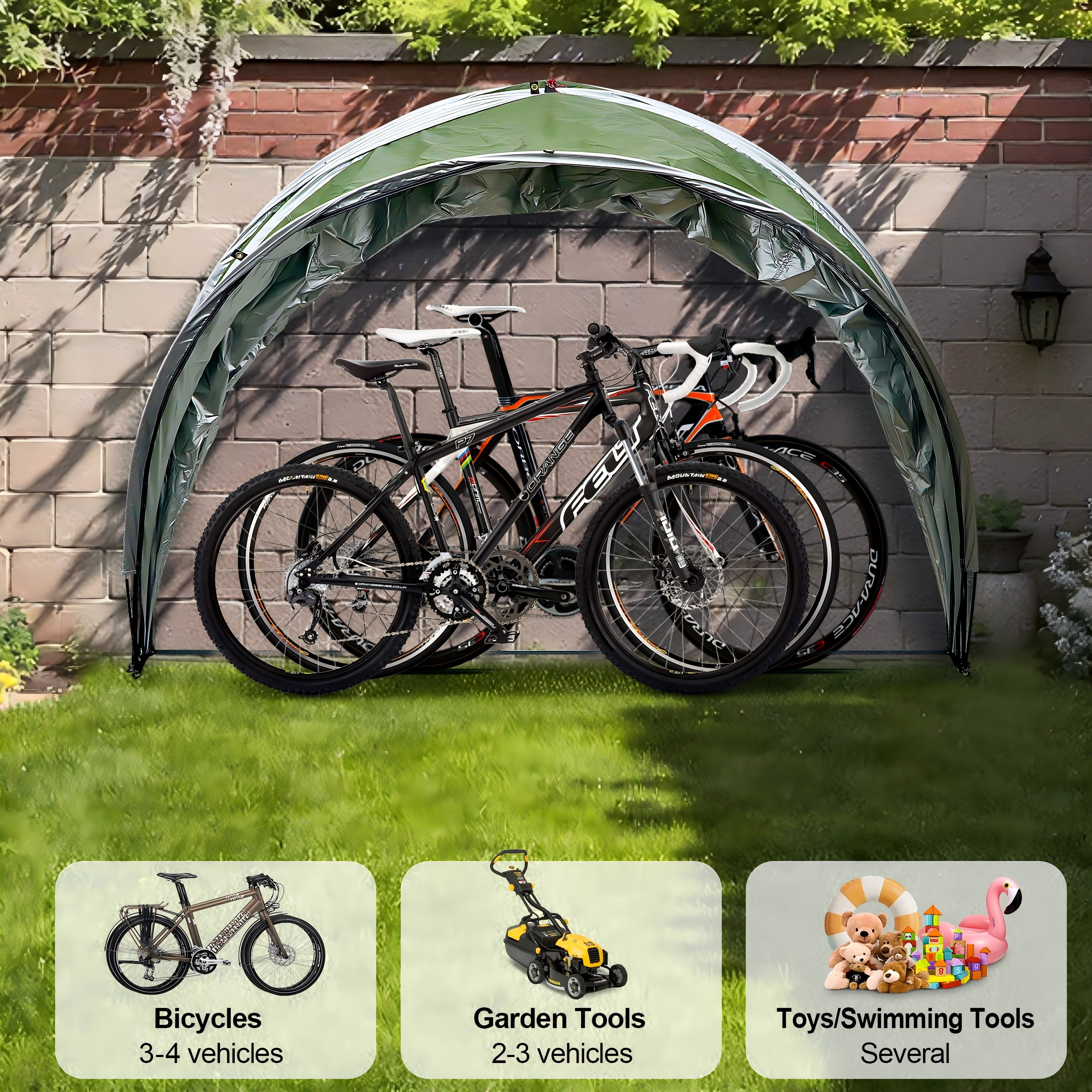 Outdoor Tent Storage, Bicycle Storage Tent & Garden Tools Shelter in Green, Lightweight & Portable