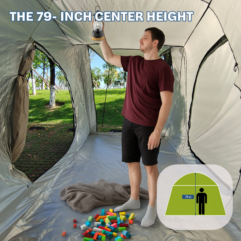 7-Person SUV Camping Tent Oxford Fabric Car Camping Tent with Sun Shelter in Khaki, 9.8 ft. x 6.5 ft. x 6.5 ft.