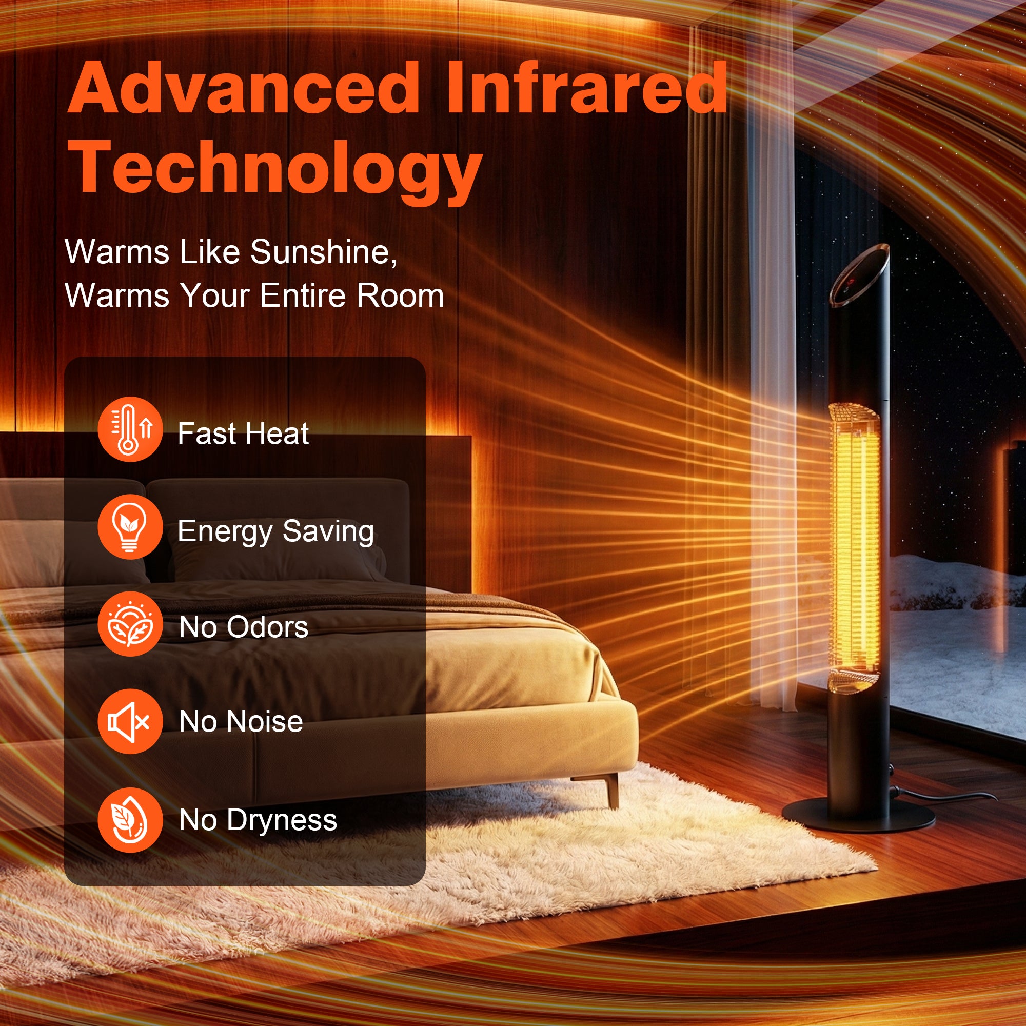 1500W Electric Tower Heater with Adjustable Heat, 8-Hour Timer, and Remote Control – Perfect for Indoor and Outdoor Spaces