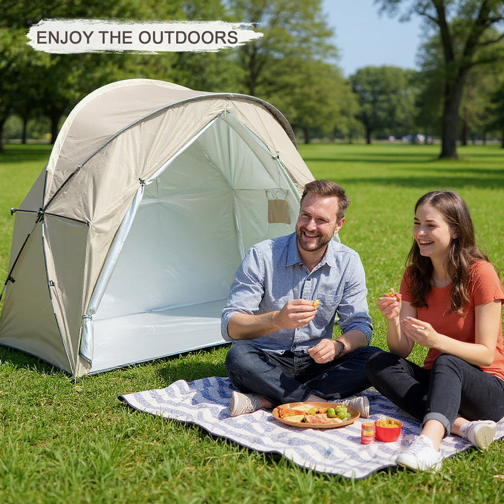 1-Person Outdoor Cot Tent with Zippered Door and Ventilation Window for Camping and Backyard in Khaki, Without Bed