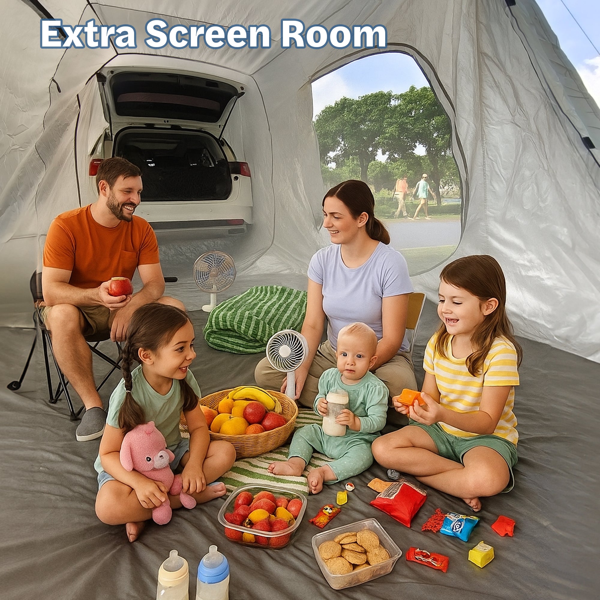 7-Person SUV Camping Tent Oxford Fabric Car Camping Tent with Sun Shelter in Khaki, 9.8 ft. x 6.5 ft. x 6.5 ft.