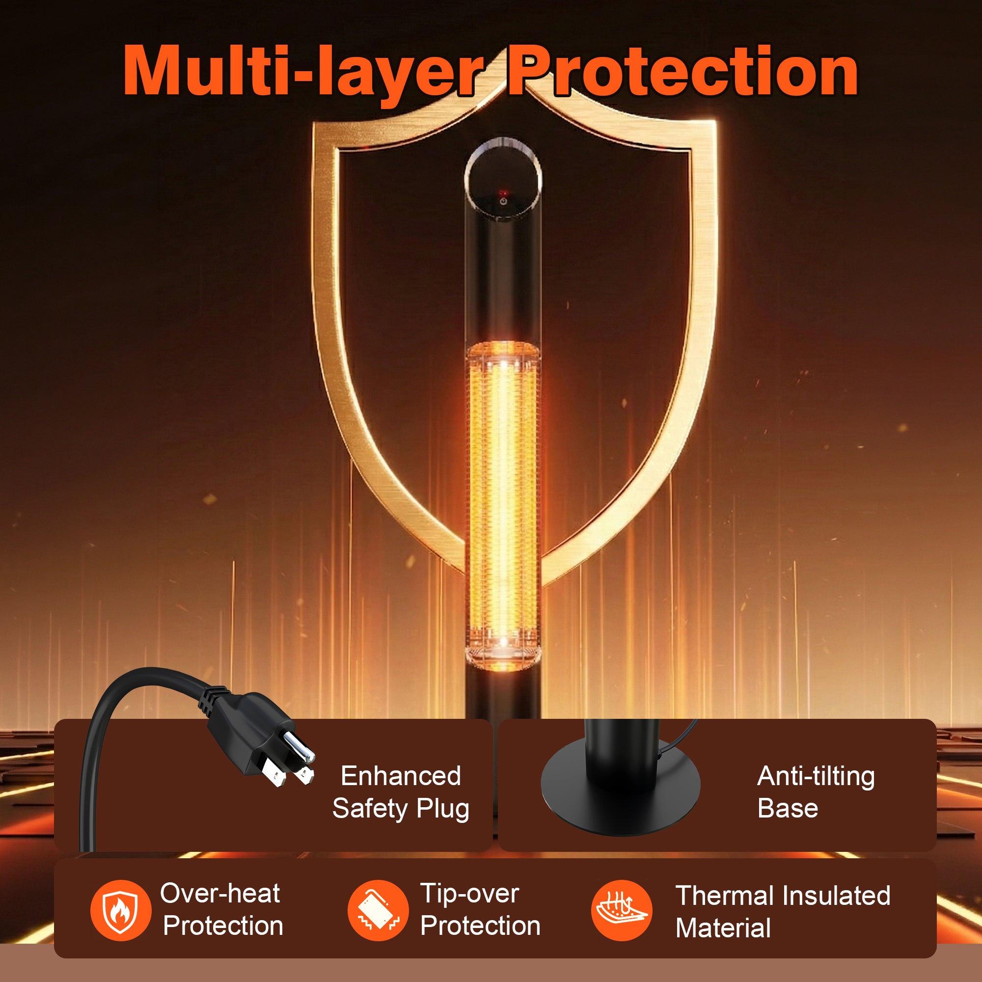 1500W Electric Tower Heater with Adjustable Heat, 8-Hour Timer, and Remote Control – Perfect for Indoor and Outdoor Spaces