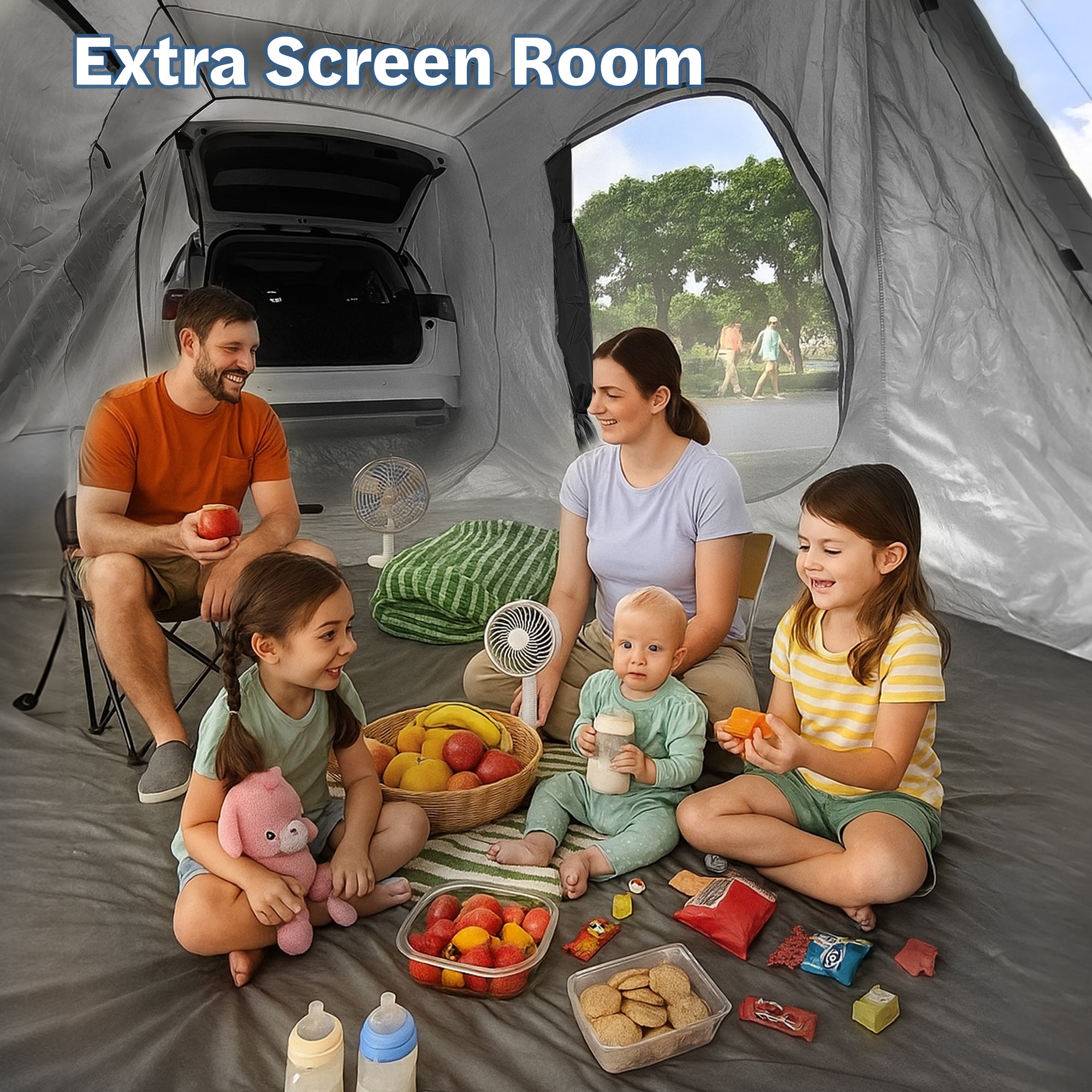 7-Person SUV Camping Tent Oxford Fabric Car Camping Tent with Sun Shelter, 9.8 ft. x 6.5 ft. x 6.5 ft.