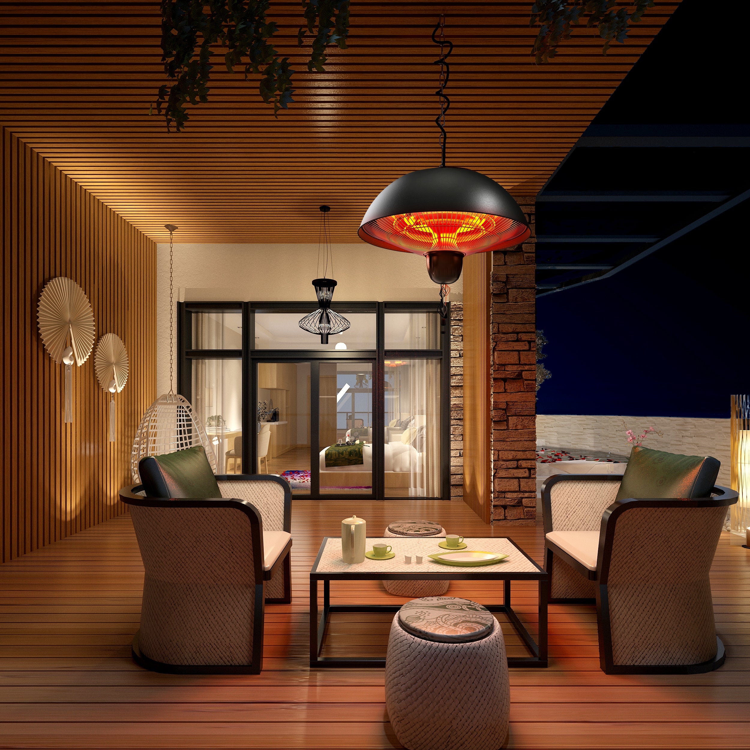 Hanging Patio Heater, Ceiling Heater with 3 Adjustable Modes 600/900/1500W