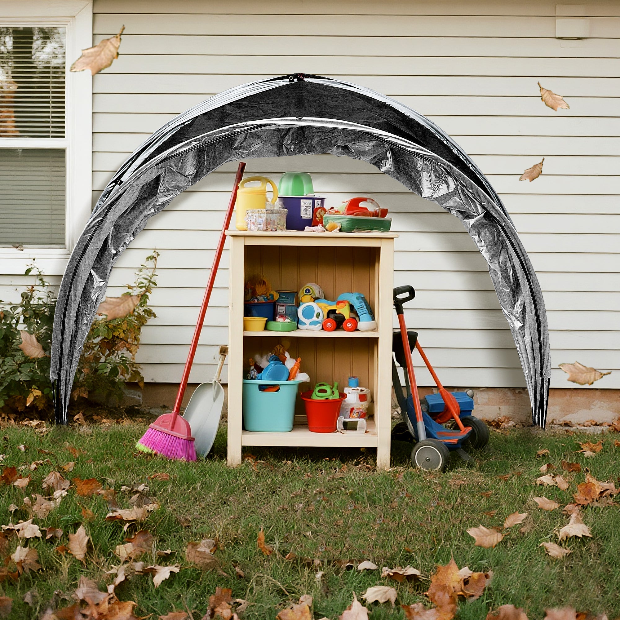 Outdoor Tent Storage, Bicycle Storage Tent & Garden Tools Shelter in Black, Lightweight & Portable