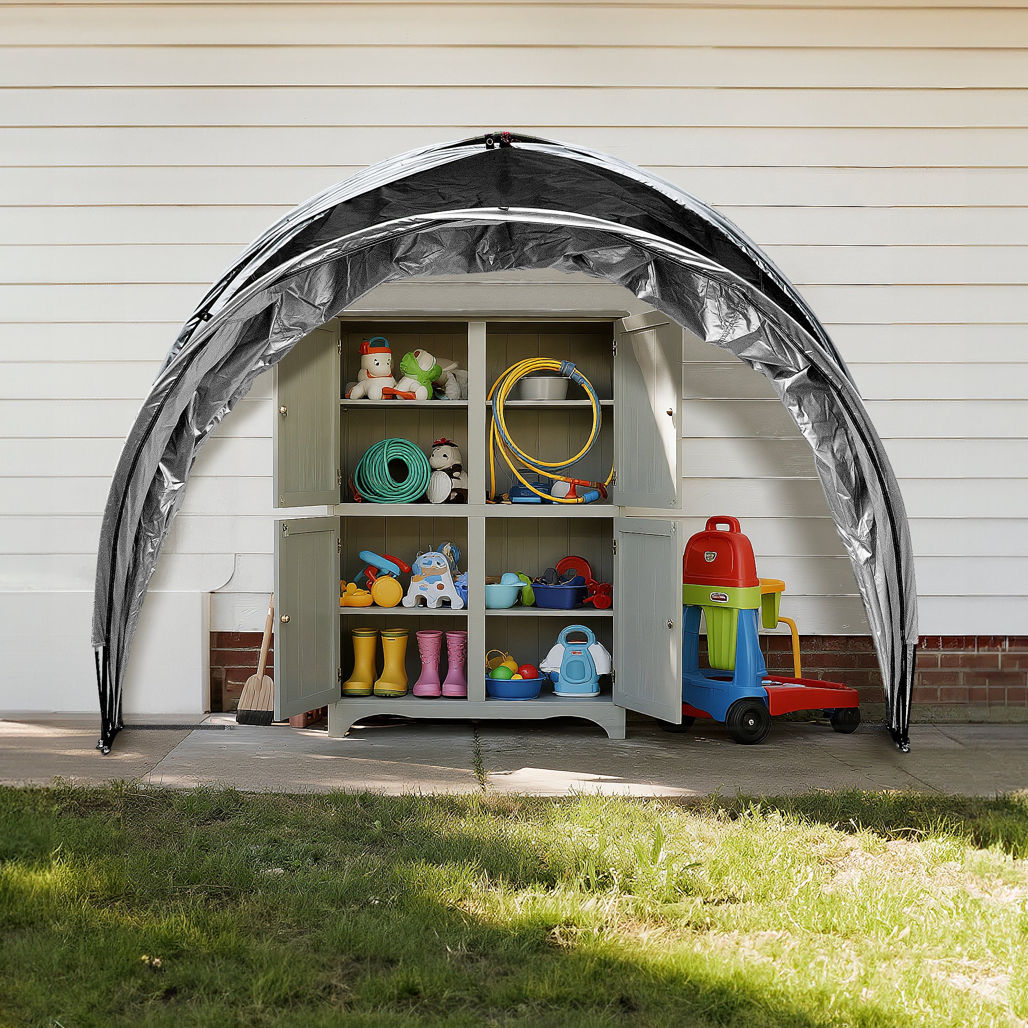 Outdoor Tent Storage, Bicycle Storage Tent & Garden Tools Shelter in Black, Lightweight & Portable