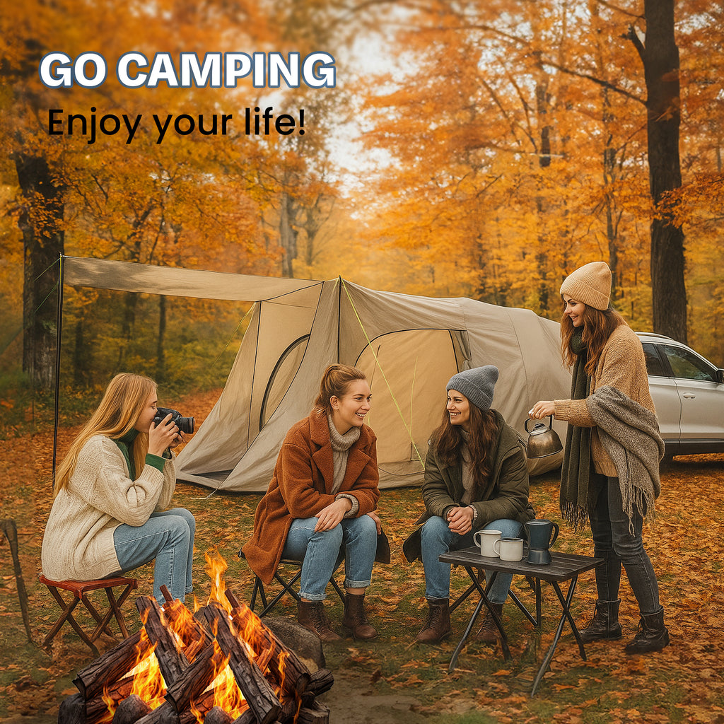 7-Person SUV Camping Tent Oxford Fabric Car Camping Tent with Sun Shelter in Khaki, 9.8 ft. x 6.5 ft. x 6.5 ft.