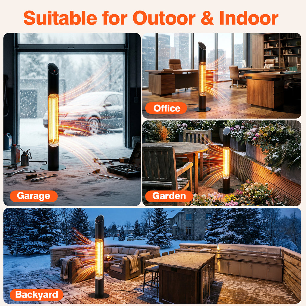 1500W Electric Tower Heater with Adjustable Heat, 8-Hour Timer, and Remote Control – Perfect for Indoor and Outdoor Spaces