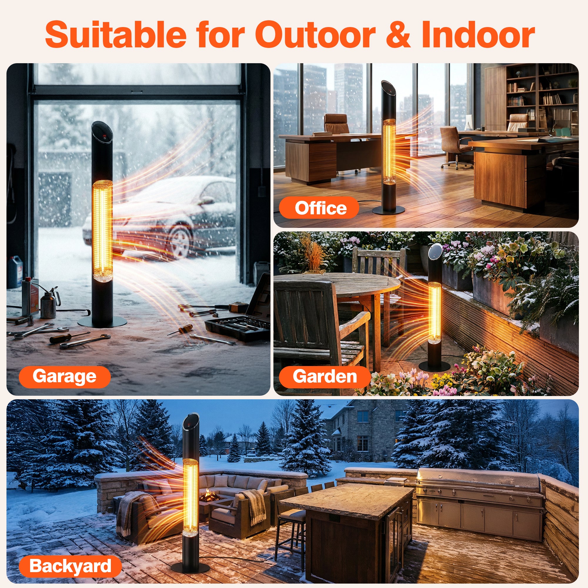 1500W Electric Tower Heater with Adjustable Heat, 8-Hour Timer, and Remote Control – Perfect for Indoor and Outdoor Spaces