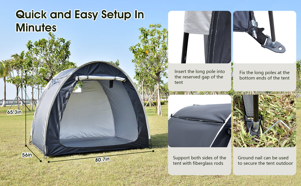 Portable Outdoor Cycling Bike Storage Shed Tent Gray Double Door Thick Silver Oxford Fabric Anti UV