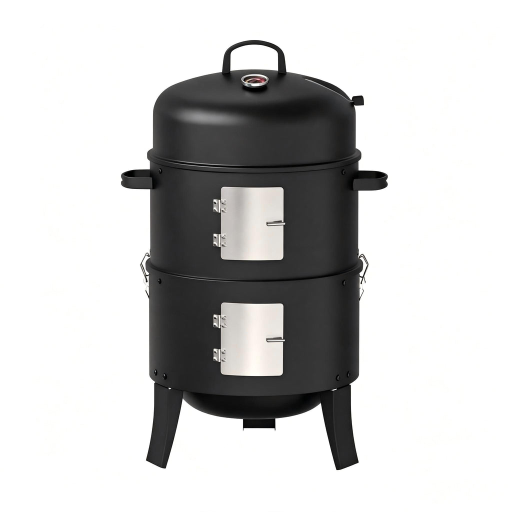 16" Charcoal Smoker Grill, 3 in 1 Heavy Duty Vertical Barbecue Grill, Versatile Outdoor Smoker Grill in Black