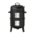 16" Charcoal Smoker Grill, 3 in 1 Heavy Duty Vertical Barbecue Grill, Versatile Outdoor Smoker Grill in Black