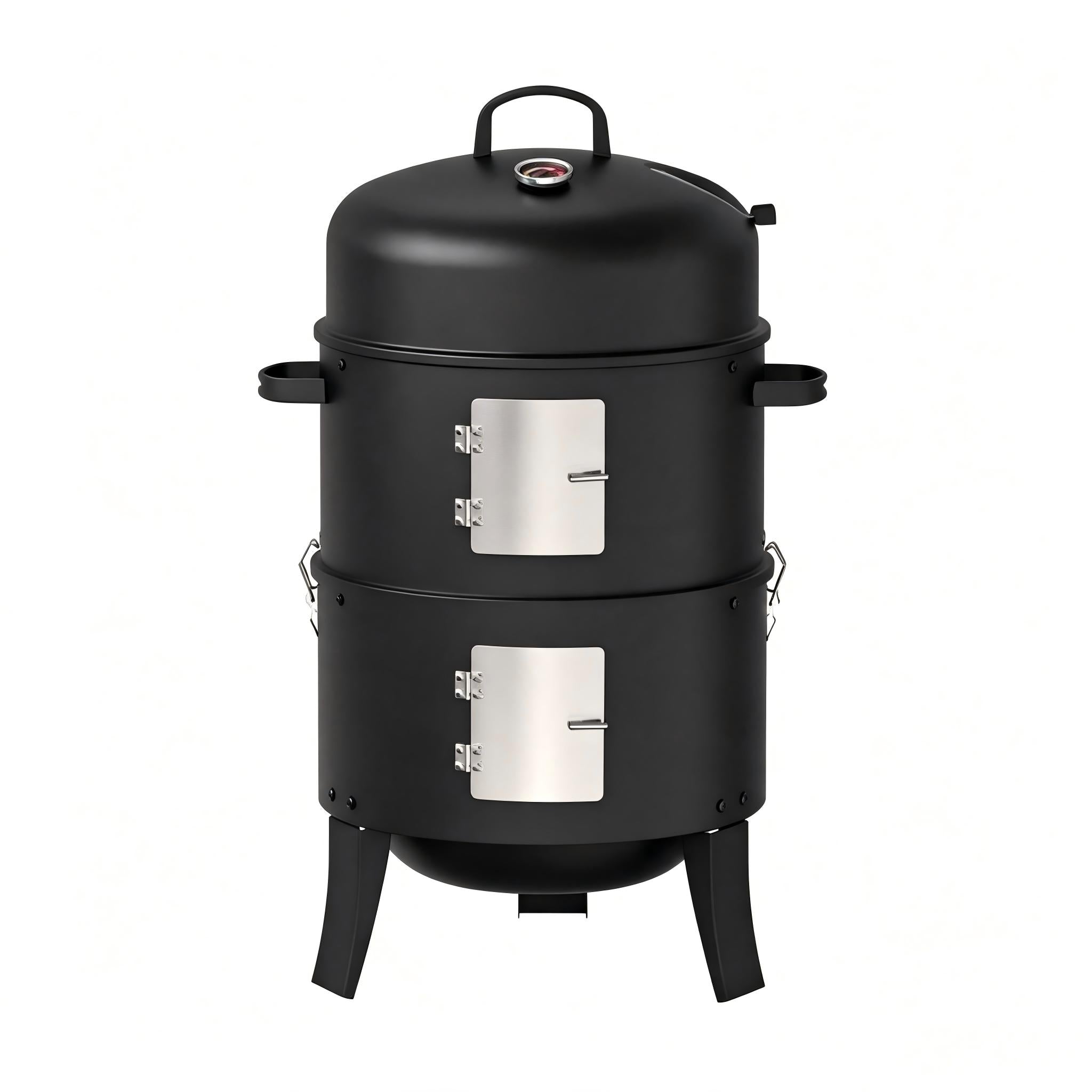 16" Charcoal Smoker Grill, 3 in 1 Heavy Duty Vertical Barbecue Grill, Versatile Outdoor Smoker Grill in Black