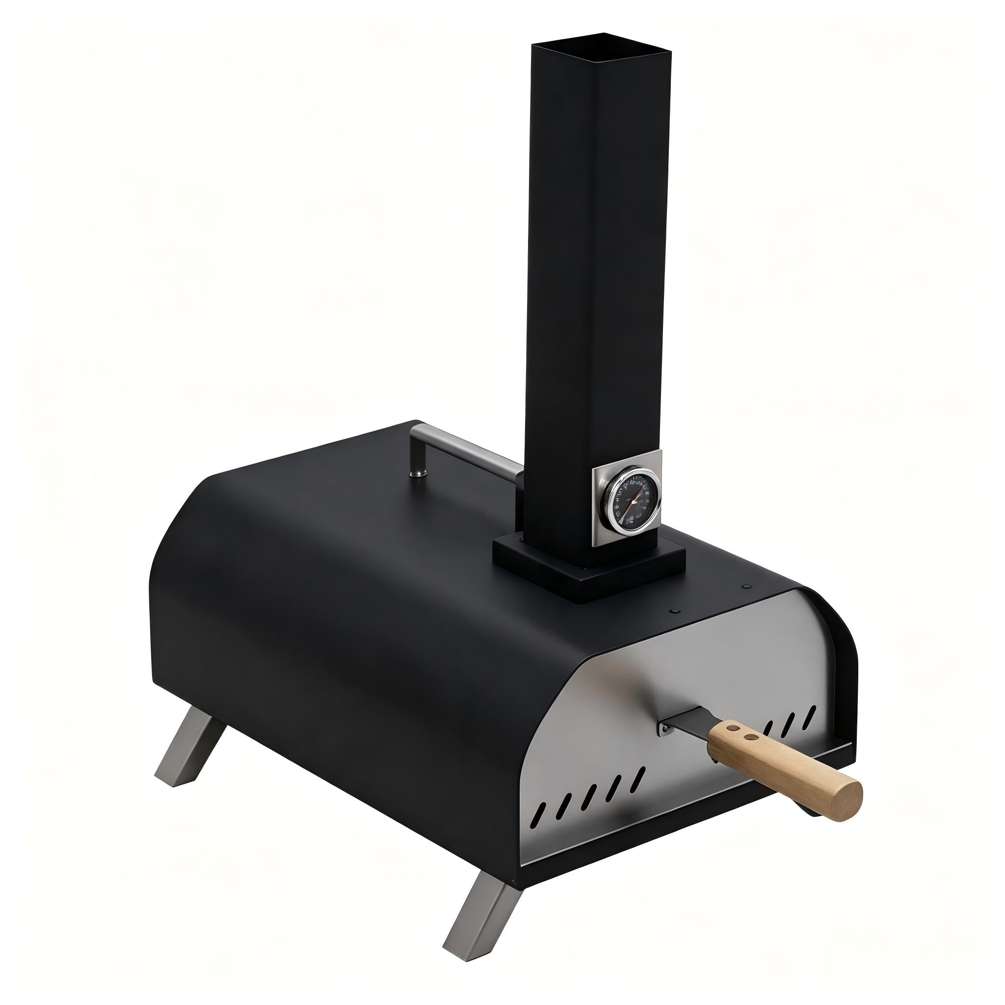 Outdoor Wood Pellet Pizza Oven, Pizza Maker with Rotating Pizza Stone, Built-in Thermometer, Foldable Legs, and Removable Chimney for Backyard, Camping, and BBQ