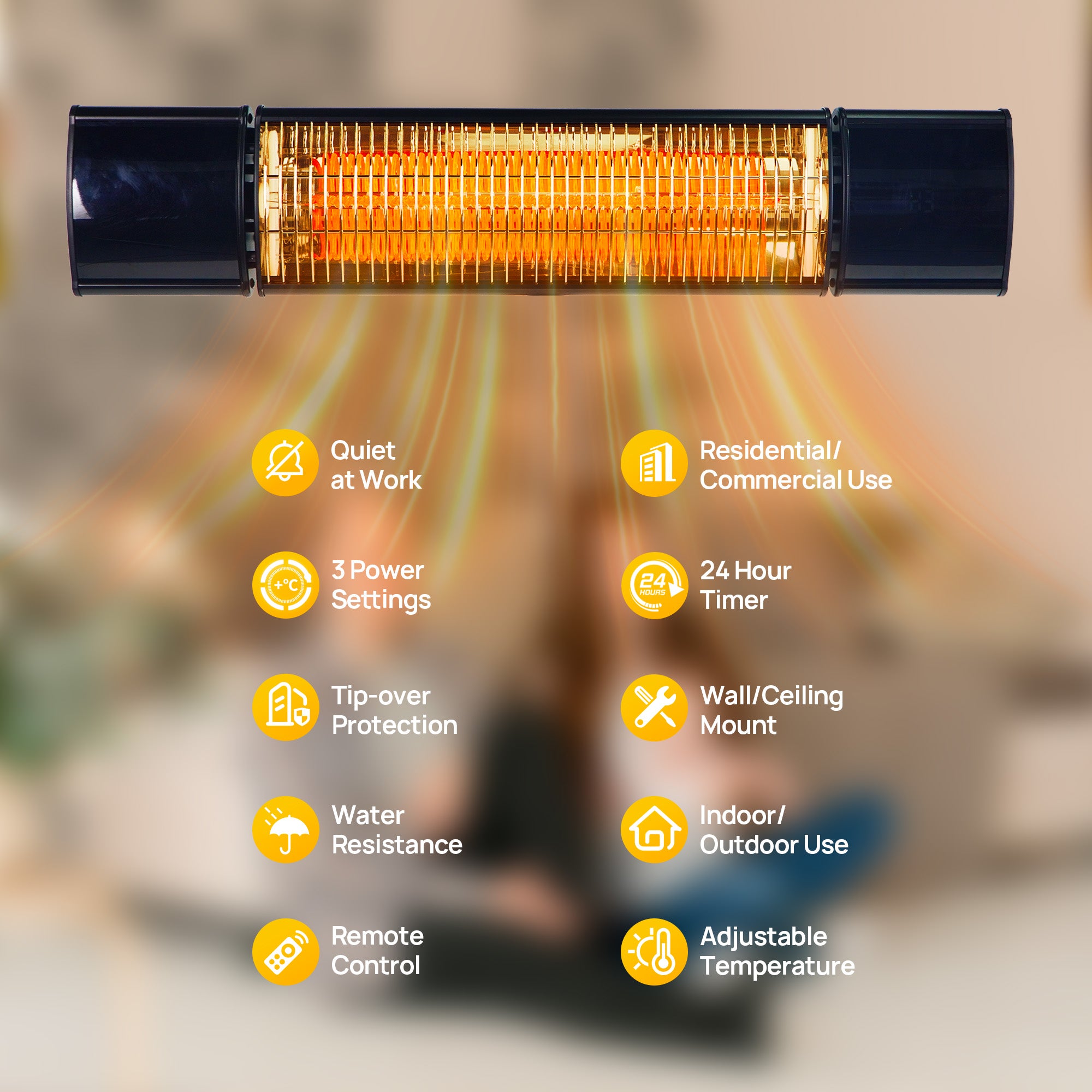 1500-Watt Electric Patio Heater Wall Mounted Ceiling Mounted Heater with Remote Control for Outdoor Indoor