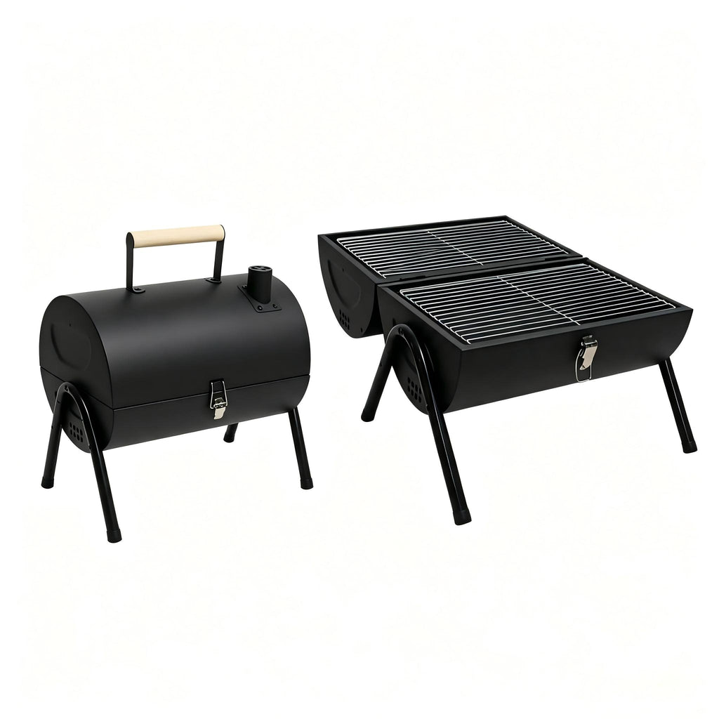 Portable Charcoal Grill with Thermometer, Dual-Sided Tabletop Black