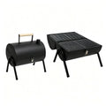 Portable Charcoal Grill with Thermometer, Dual-Sided Tabletop Black