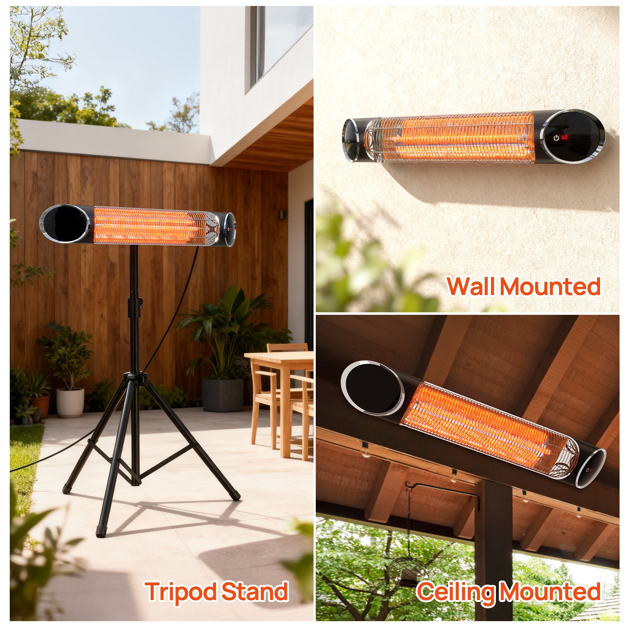 1,500W Electric Tripod Heater Wall & Ceiling Mounted Heater with 3 Power Settings for Patio Garden Backyard