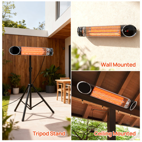 1,500W Electric Tripod Heater Wall & Ceiling Mounted Heater with 3 Power Settings for Patio Garden Backyard