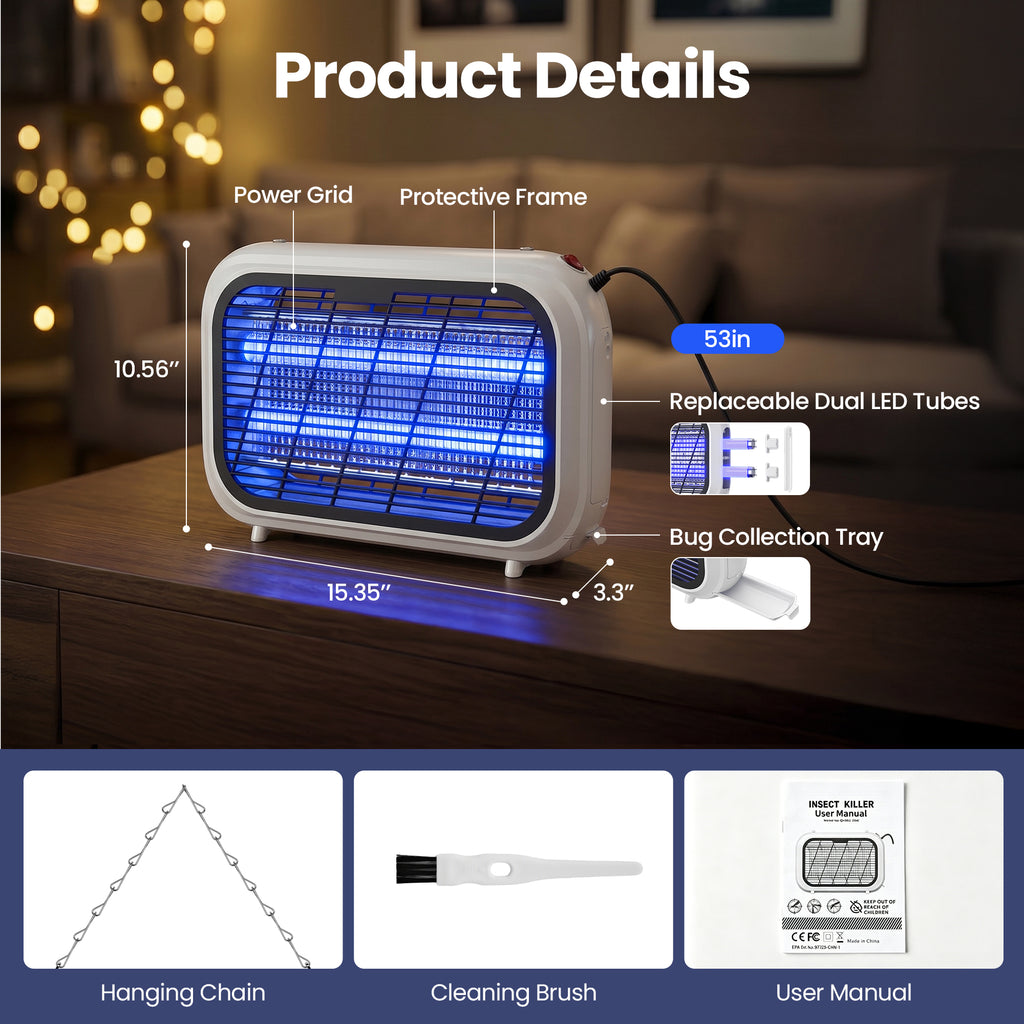 Electric Indoor Bug Zapper with Removable Collection Tray for Easy Cleaning, Plug In